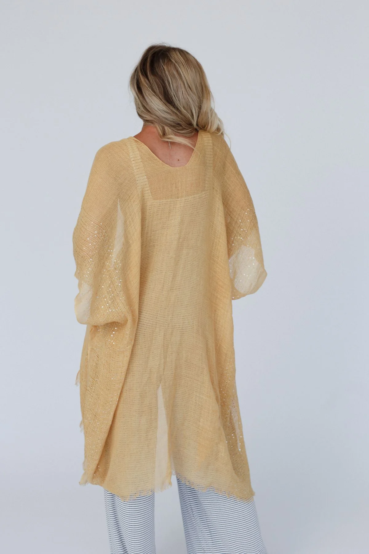 Mikka Sequin Frayed Trim Kimono - Mustard - Image 6