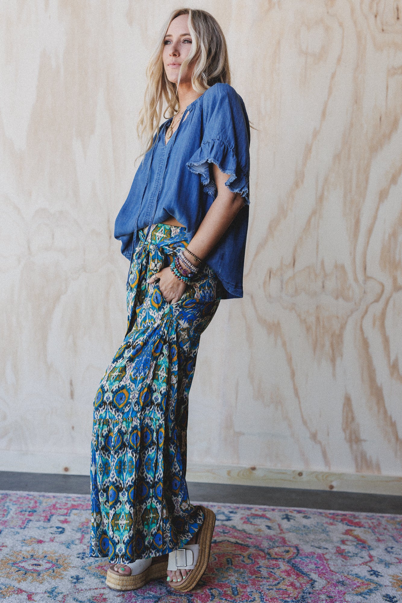 Hearts Aligned Ruffled Sleeve Top - Dark Denim - Image 5