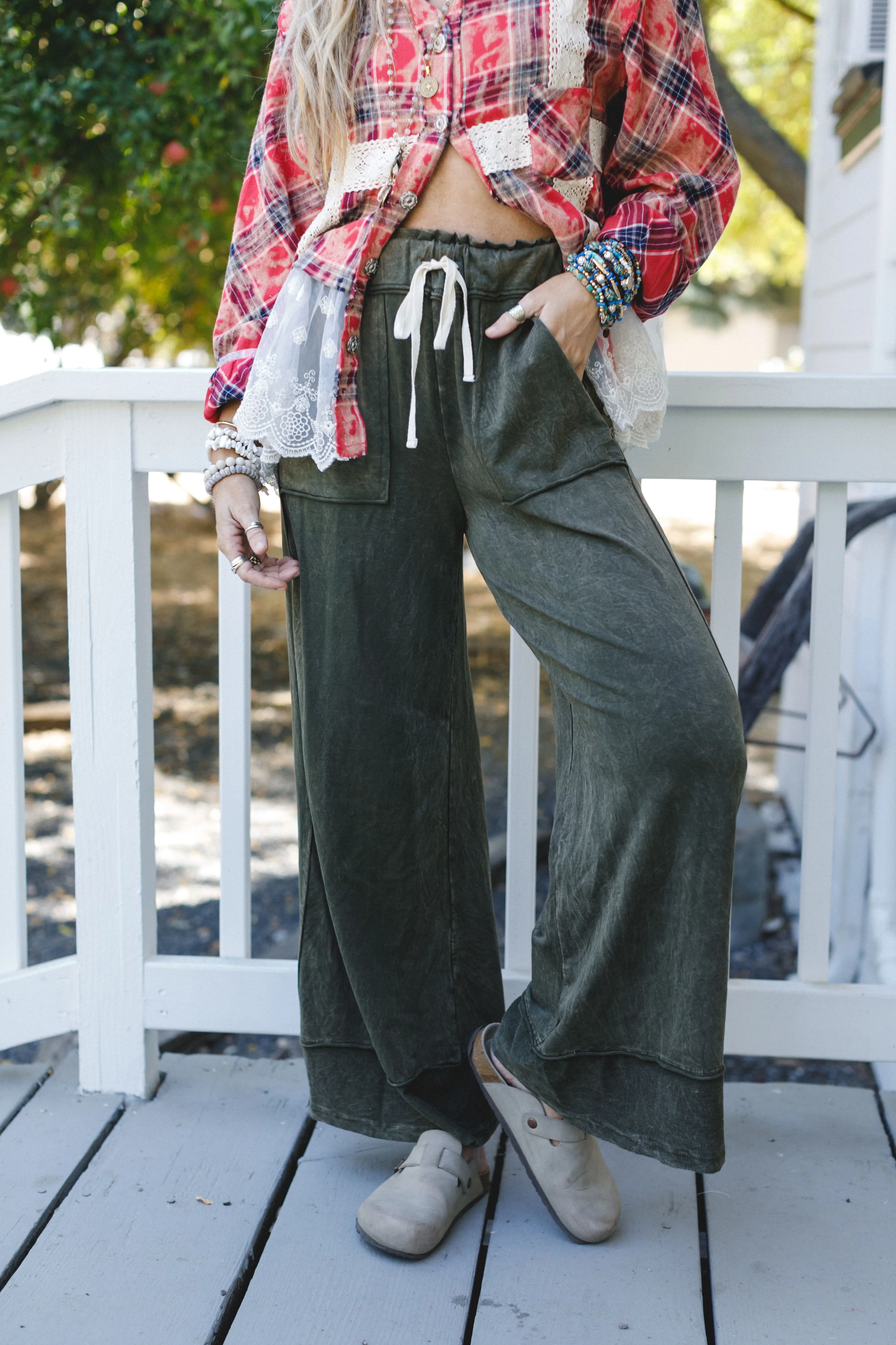 The Nest Heaven Sent Wide Leg Pant - Olive - Pre Order