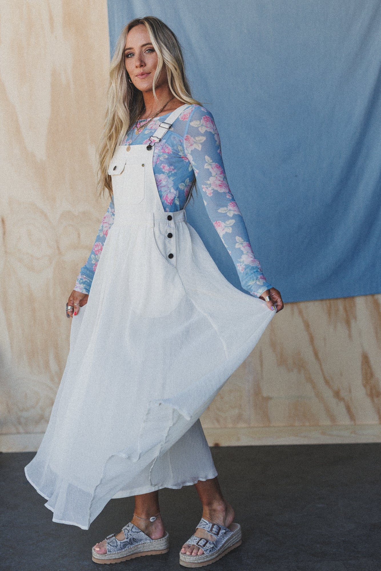Heidi Floral Mesh Top - Blue - Image 5