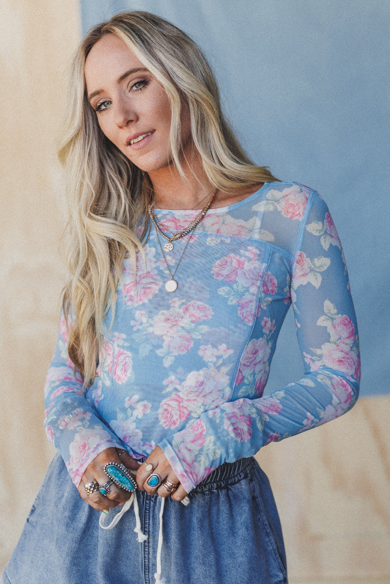 Heidi Floral Mesh Top - Blue - Pre Order