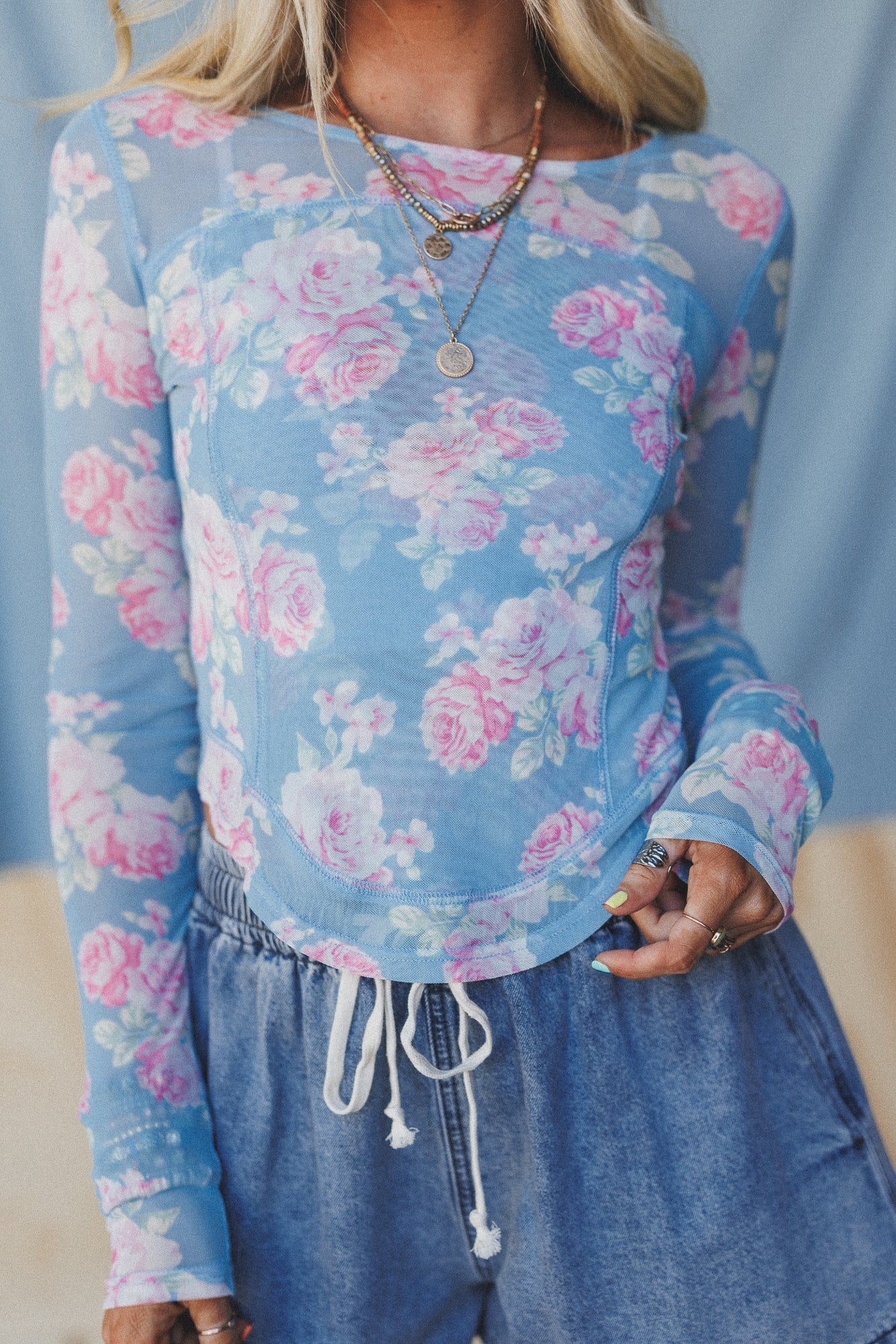Heidi Floral Mesh Top - Blue - Pre Order - Image 2