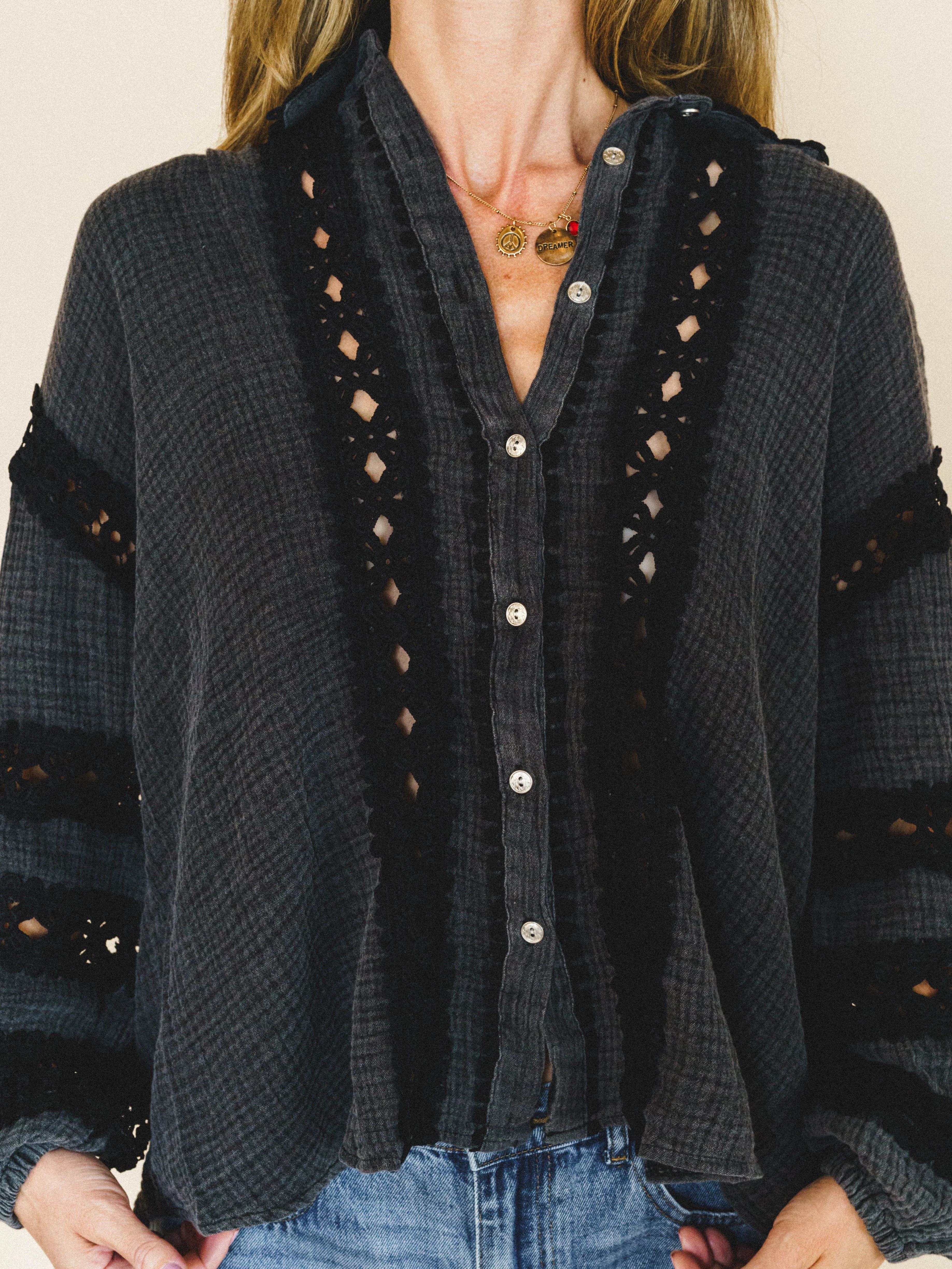 Hideout Button Up Top - Black - Image 4