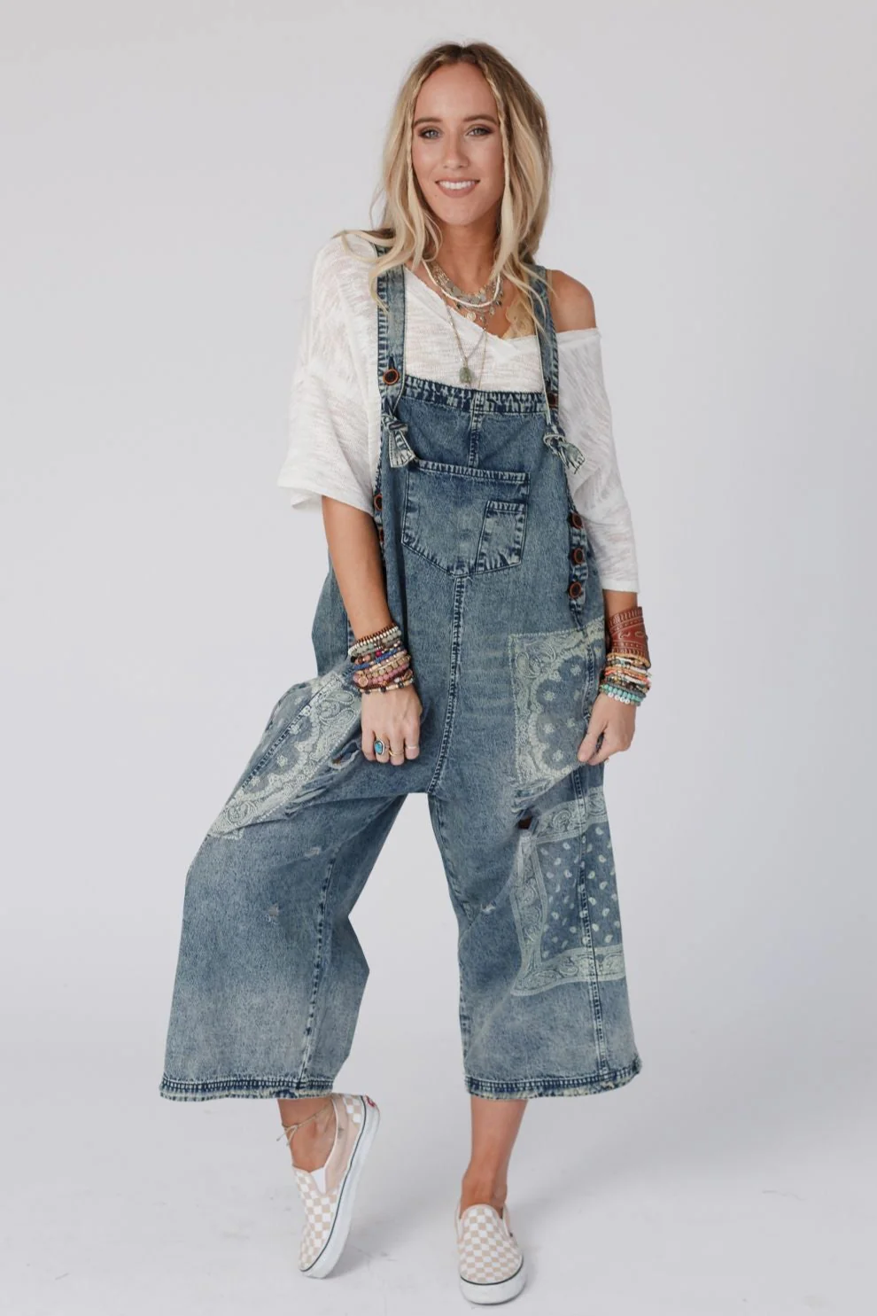 High Hopes Slouchy Denim Overalls - Denim Bandana - Image 3