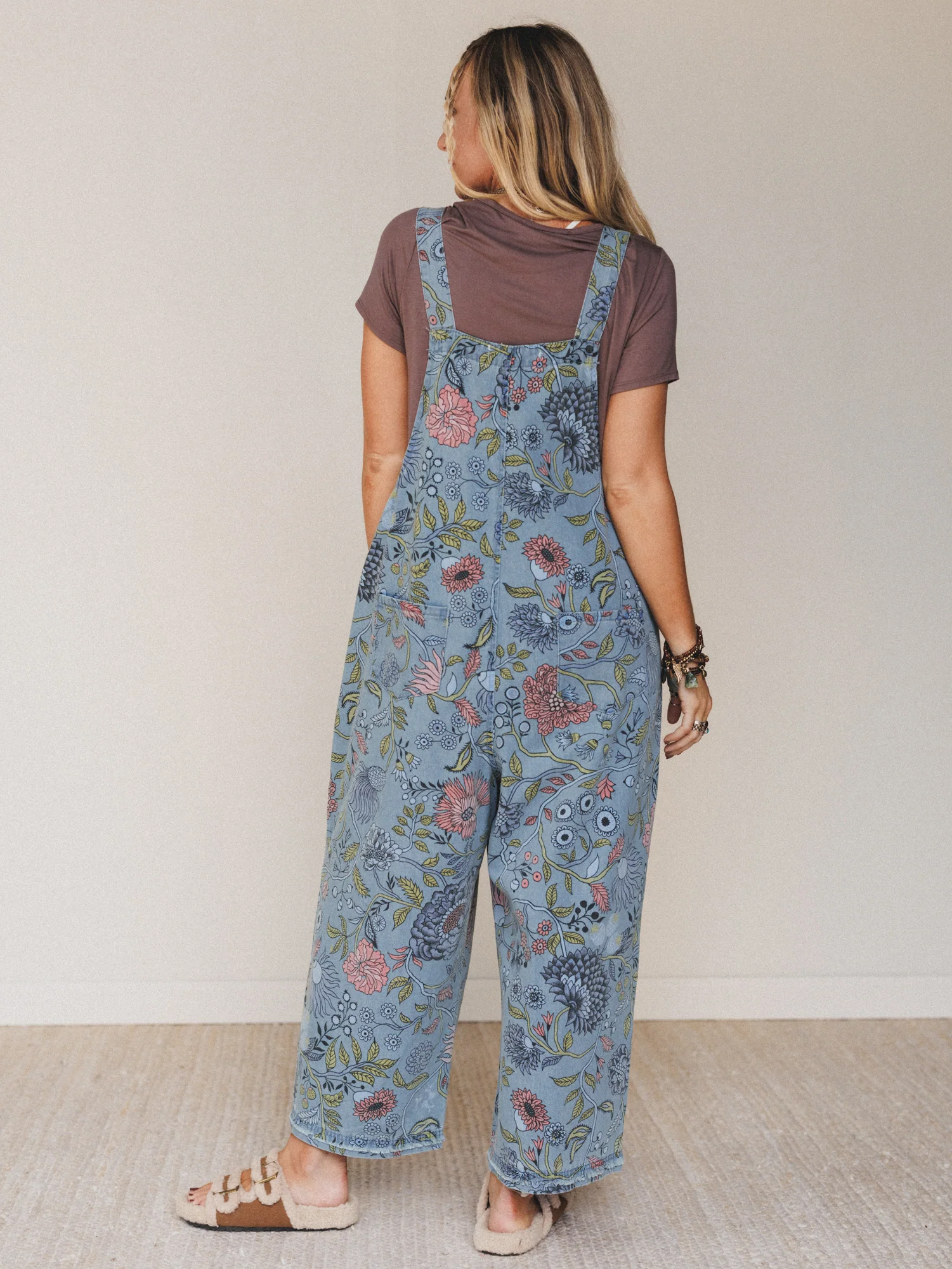 High Hopes Slouchy Denim Overalls - Floral Blue Denim - Image 5