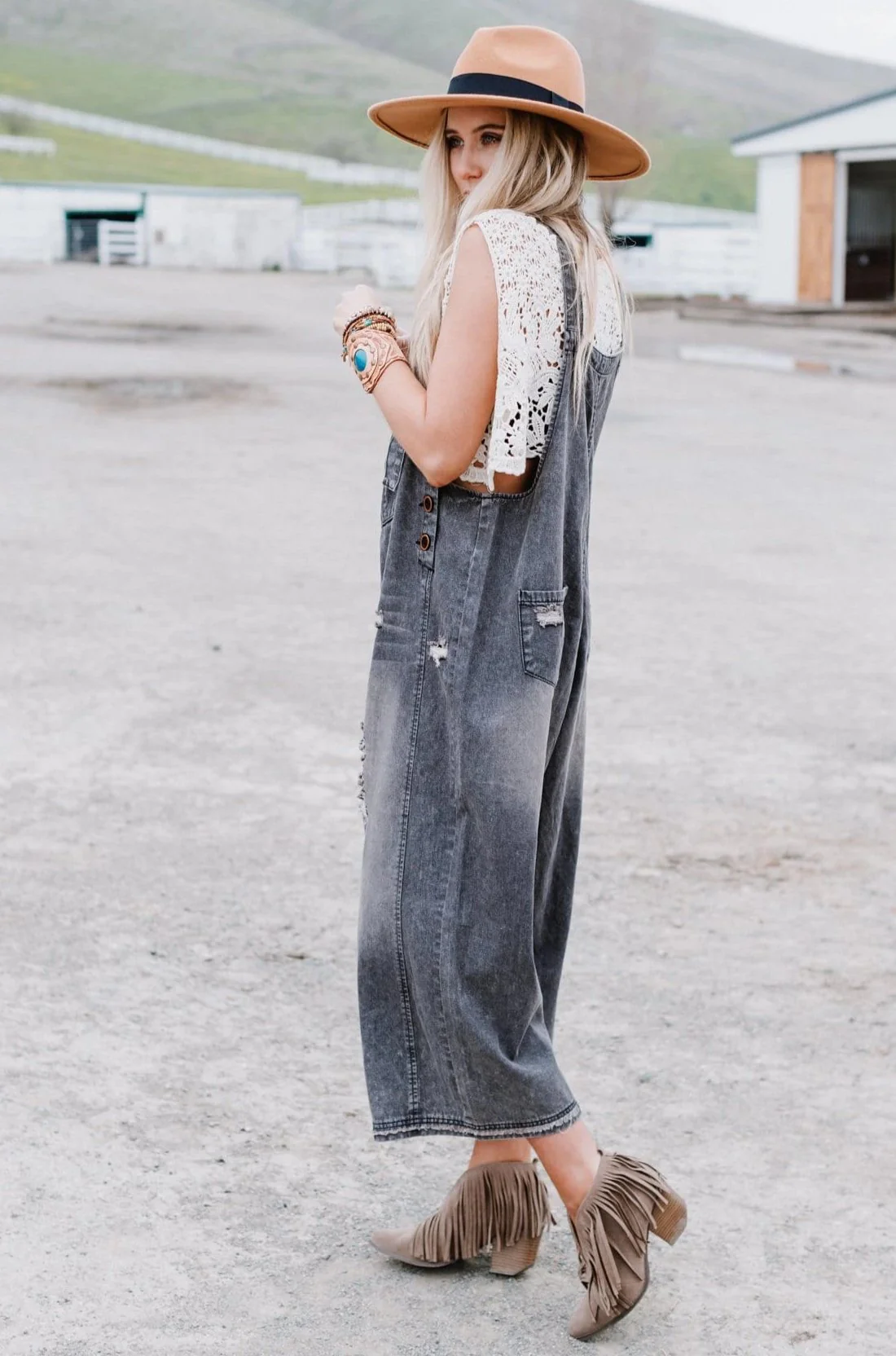 High Hopes Slouchy Denim Overalls - Black - Image 6