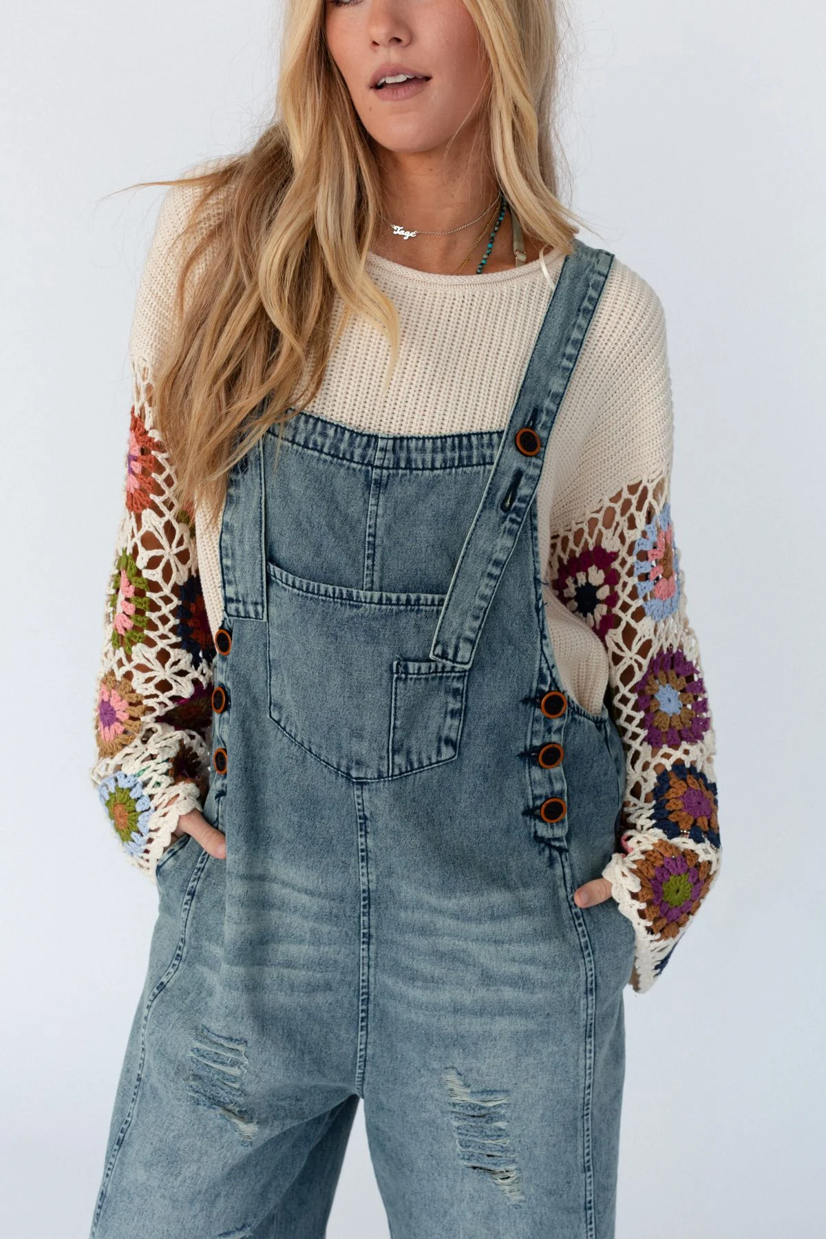 High Hopes Slouchy Pocket Denim Overalls - Blue Pockets - Image 3