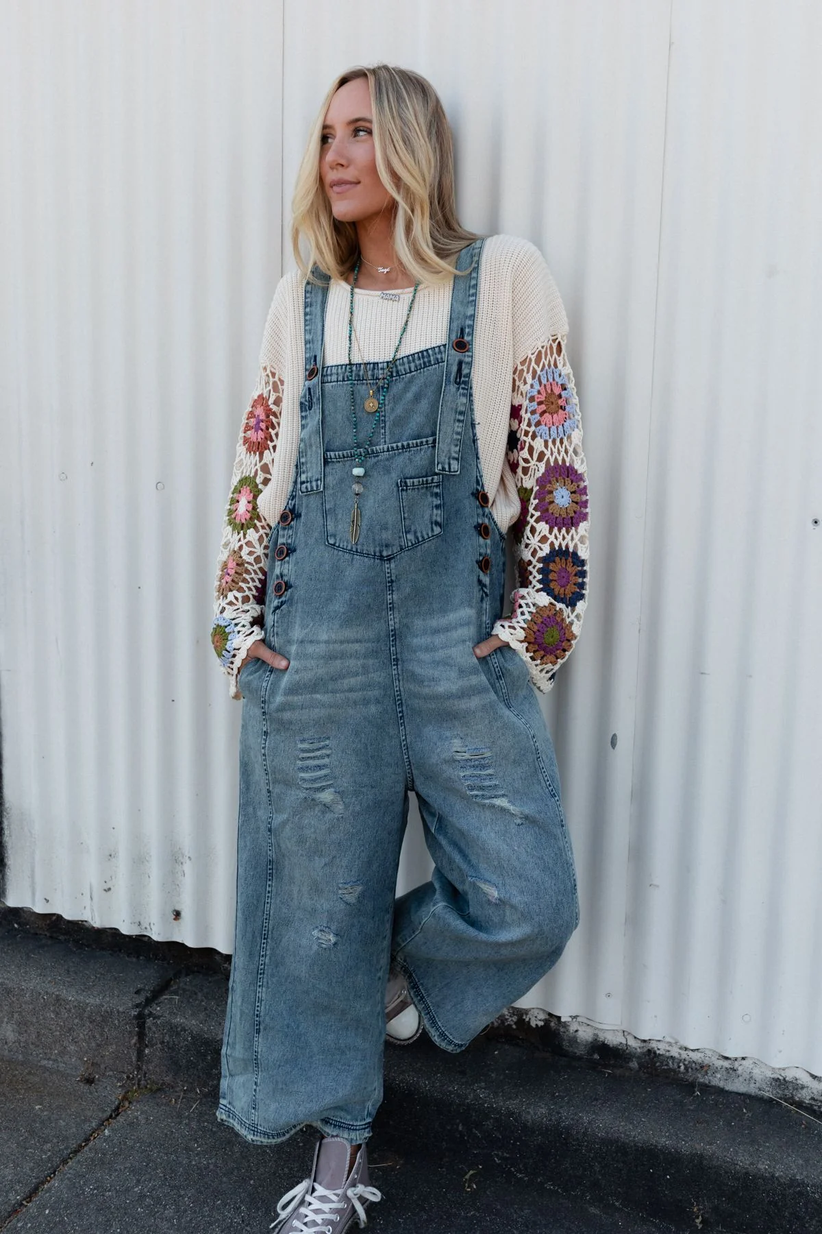 High Hopes Slouchy Pocket Denim Overalls - Blue Pockets - Image 7