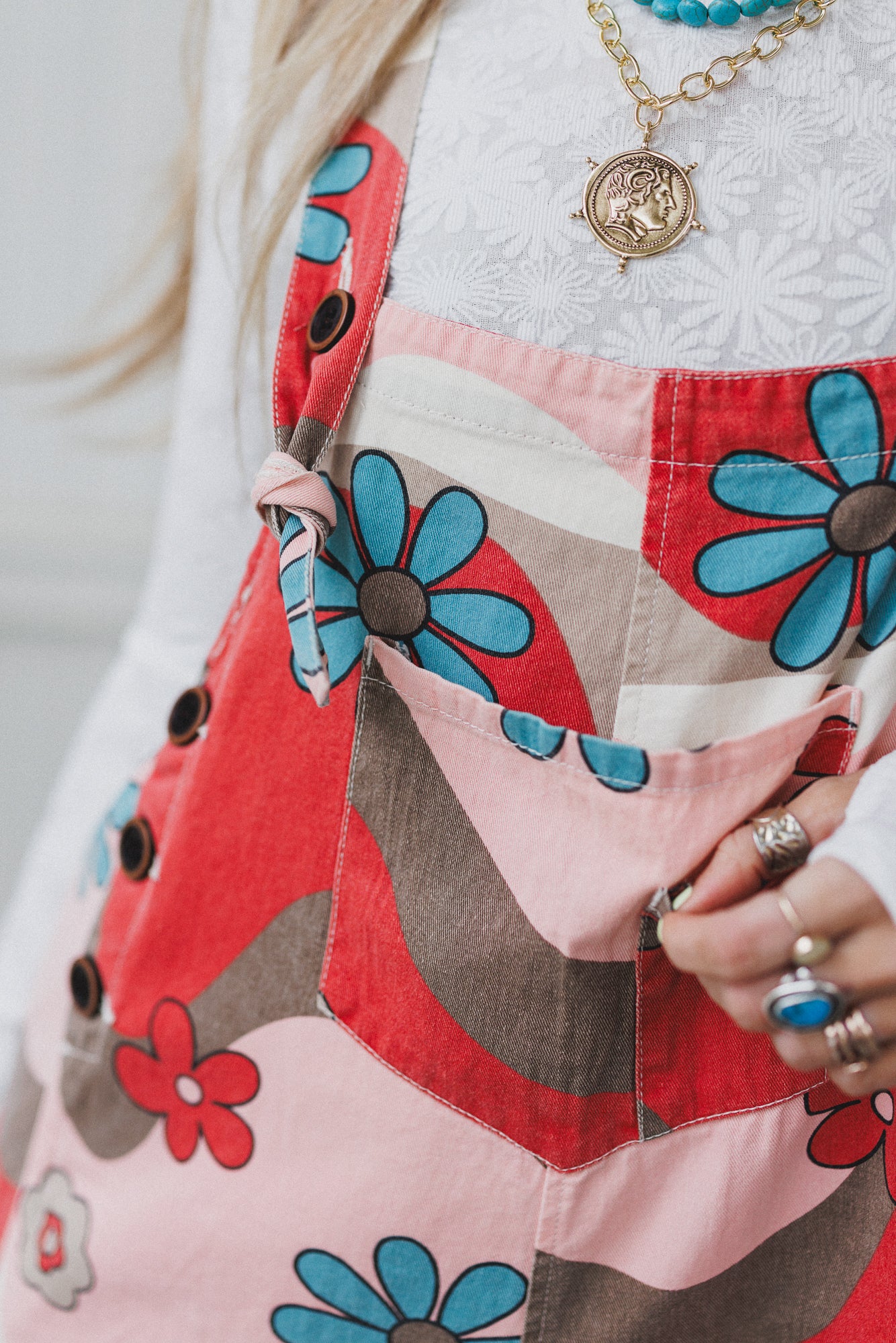 High Hopes Slouchy Denim Overalls - Mocha Flower - Image 3