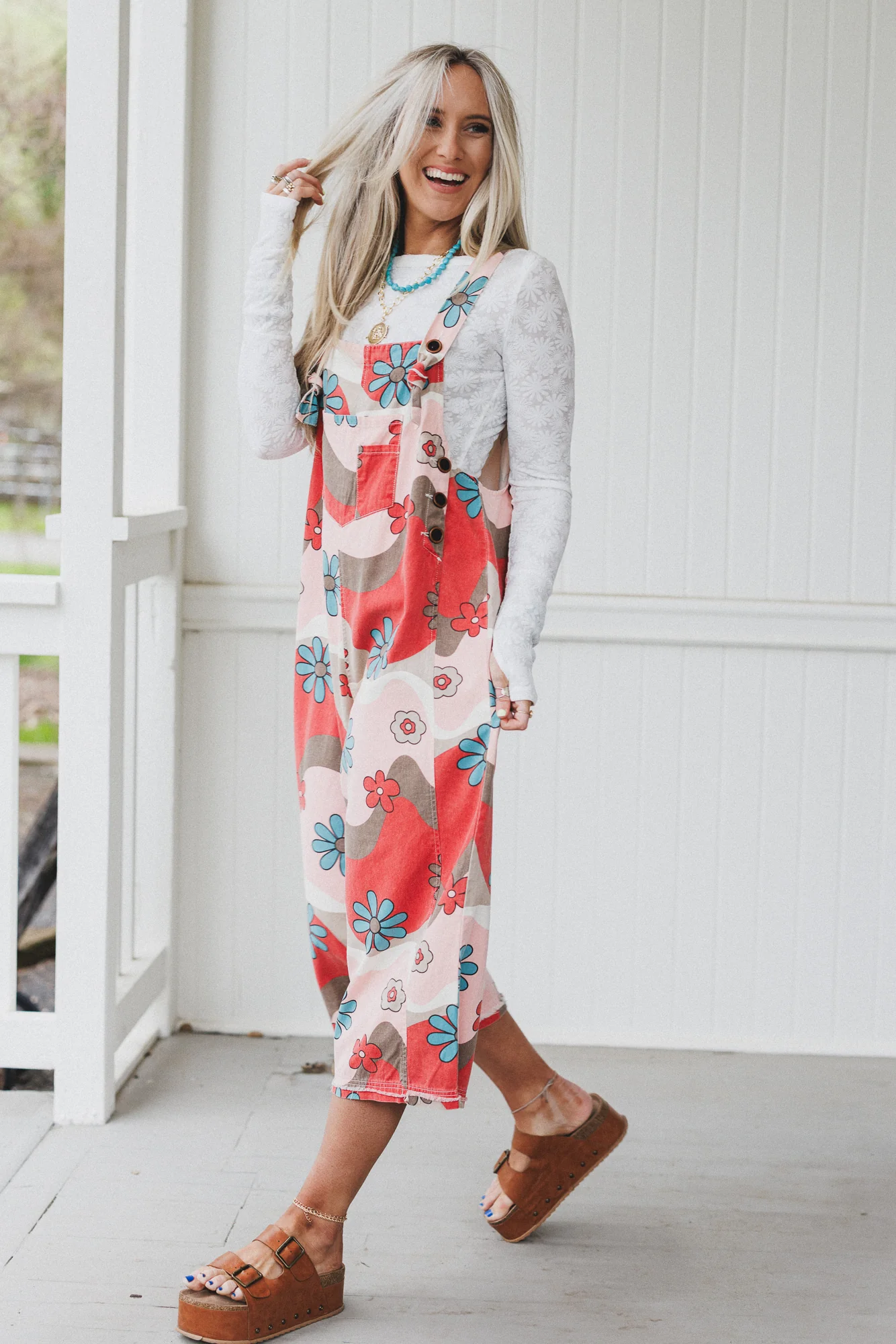 High Hopes Slouchy Denim Overalls - Mocha Flower - Image 6