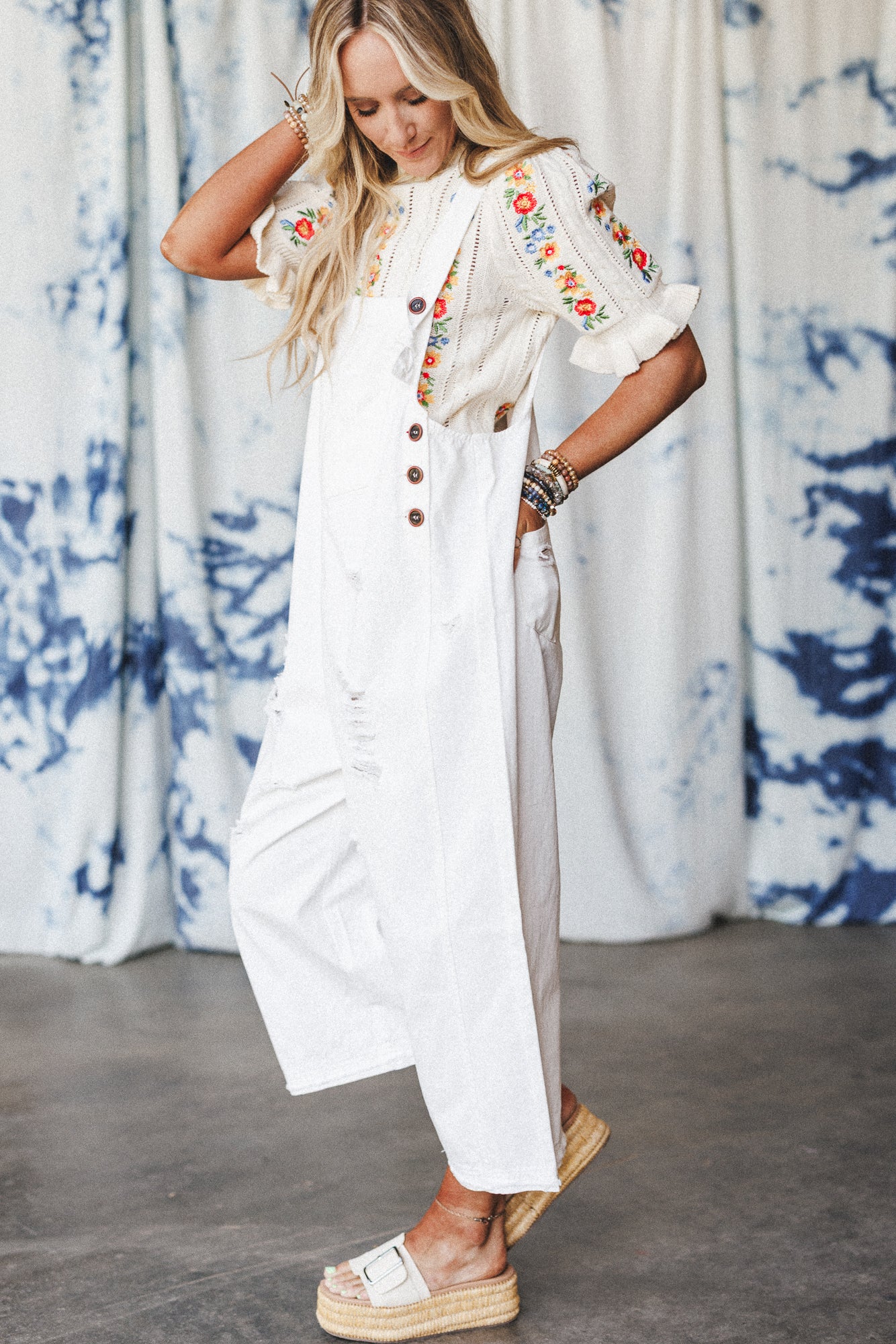 High Hopes Slouchy Denim Overalls - Off White - Image 2