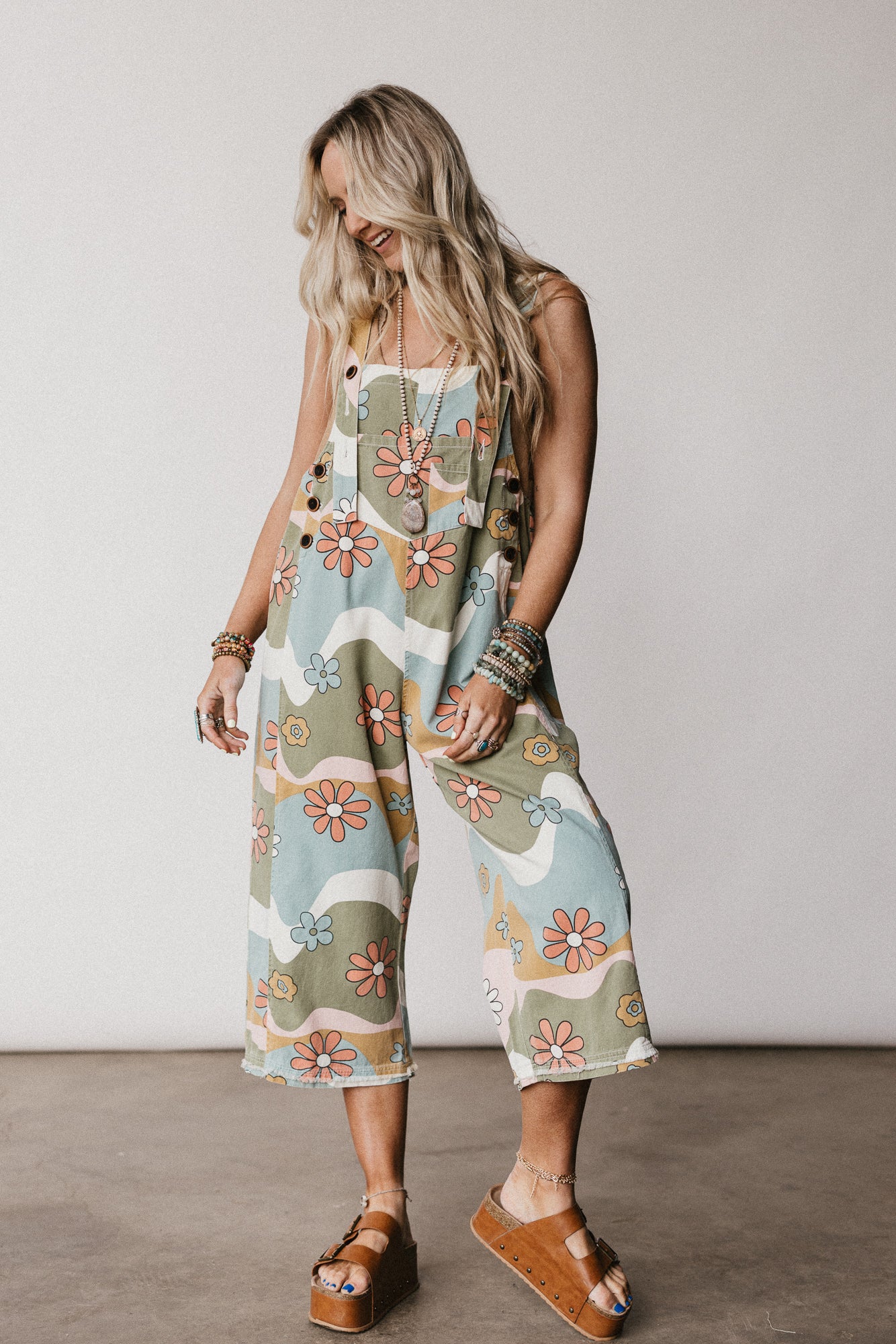 High Hopes Slouchy Denim Overalls - Olive Flower - Image 3
