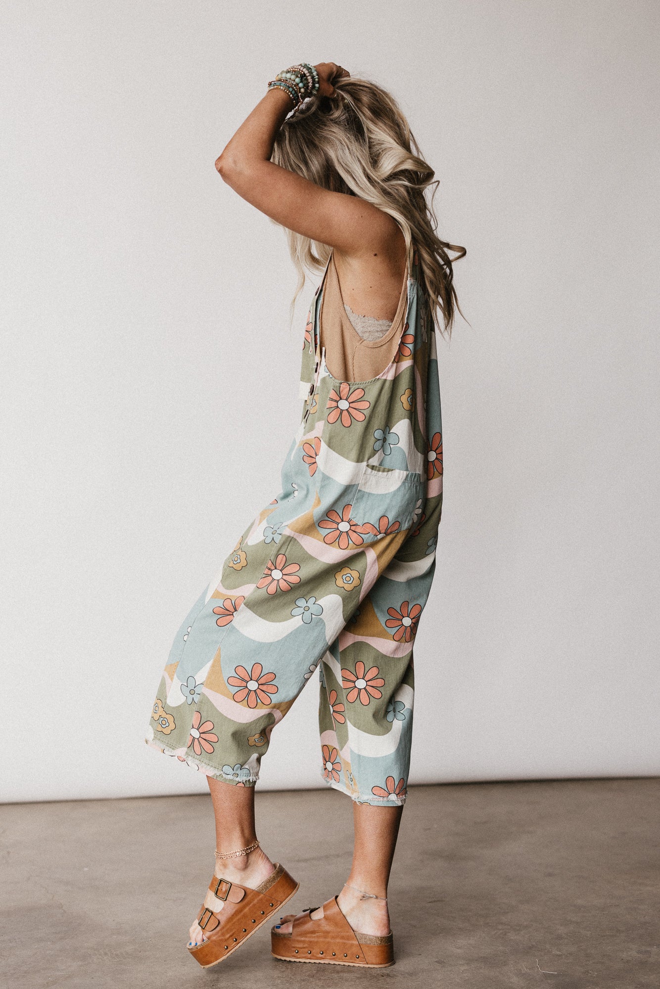 High Hopes Slouchy Denim Overalls - Olive Flower - Image 5