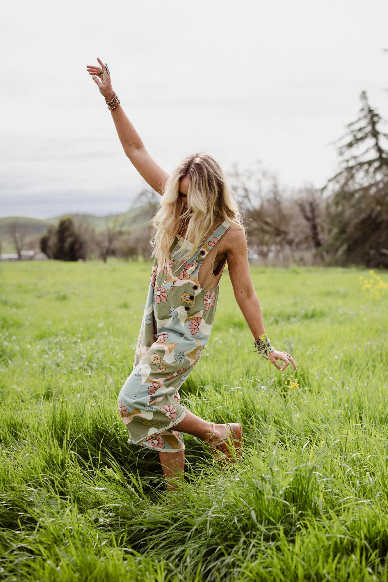 High Hopes Slouchy Denim Overalls - Olive Flower - Image 7