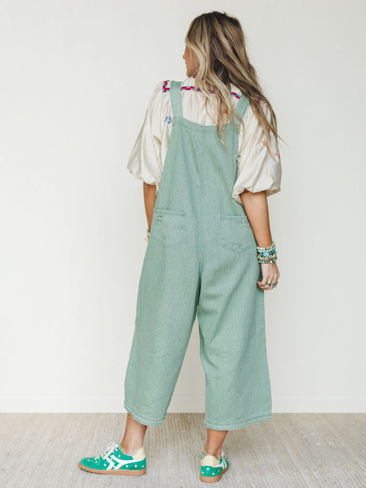 High Hopes Slouchy Denim Overalls - Sage - Image 5