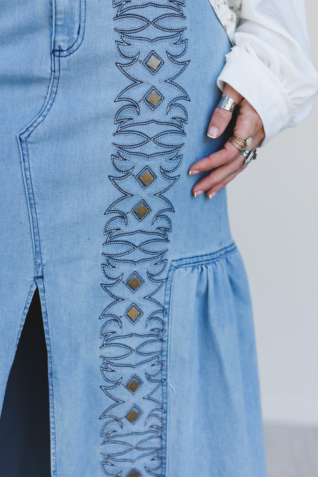 Honey Dust Denim Maxi Skirt - Light Wash - Image 2