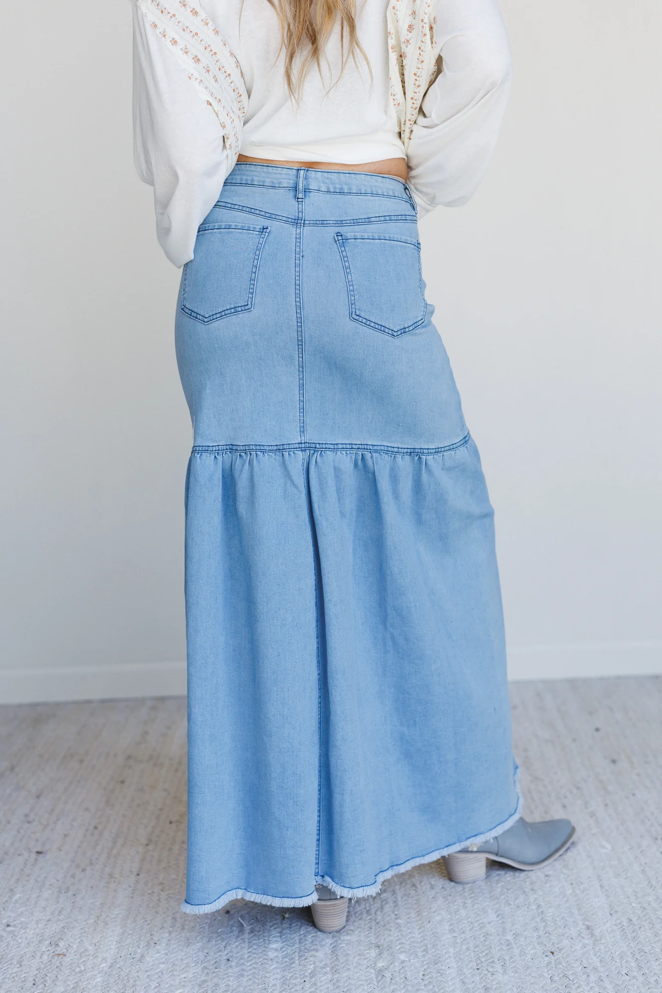 Honey Dust Denim Maxi Skirt - Light Wash - Image 5
