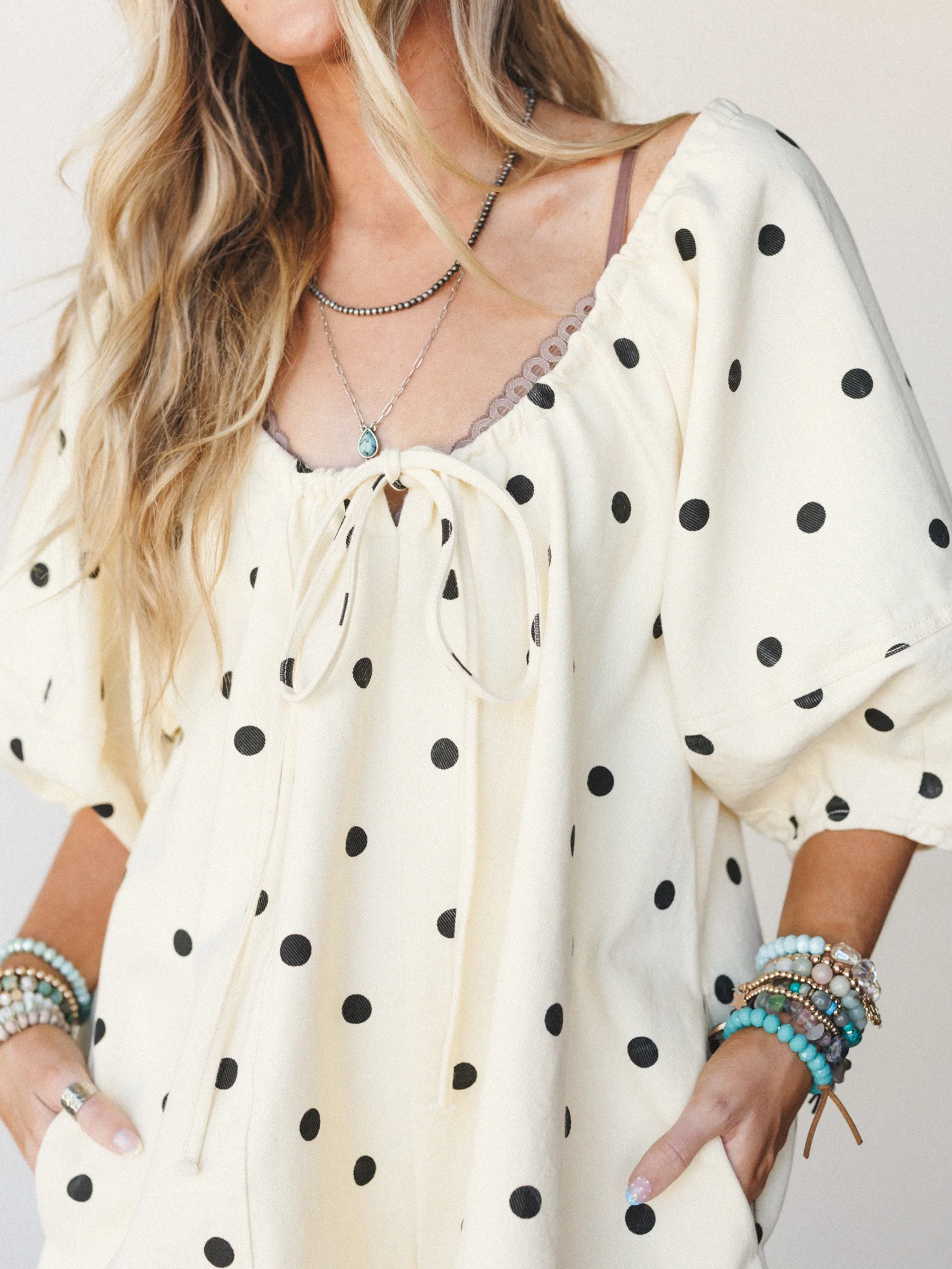 Honey Flower Polka Dot Romper - Light Yellow Black - Image 3