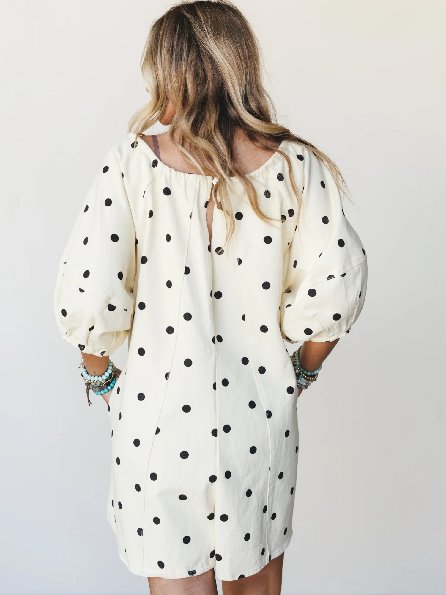 Honey Flower Polka Dot Romper - Light Yellow Black - Image 6