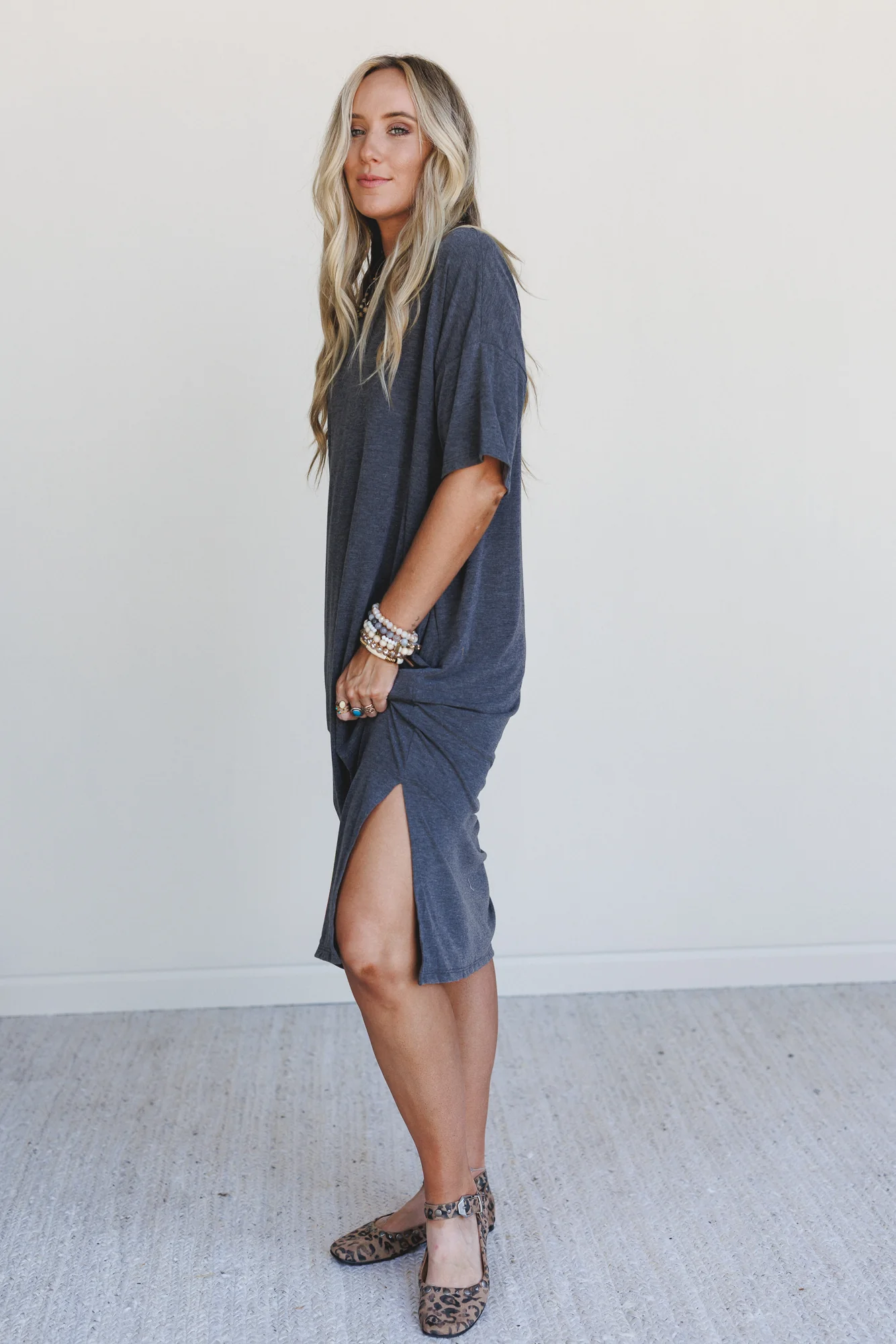 Hushed Glow Slit Midi Dress - Charcoal - Image 2