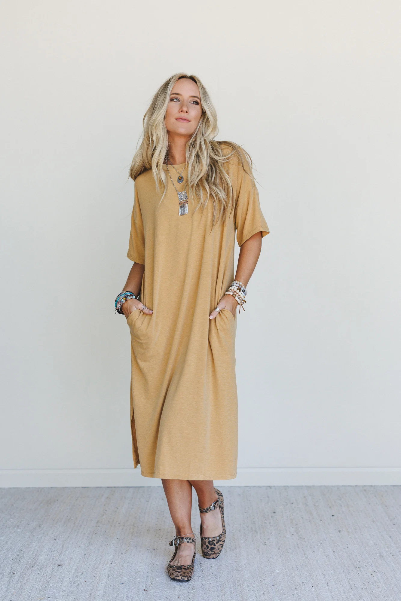Hushed Glow Slit Midi Dress - Mustard - Image 4