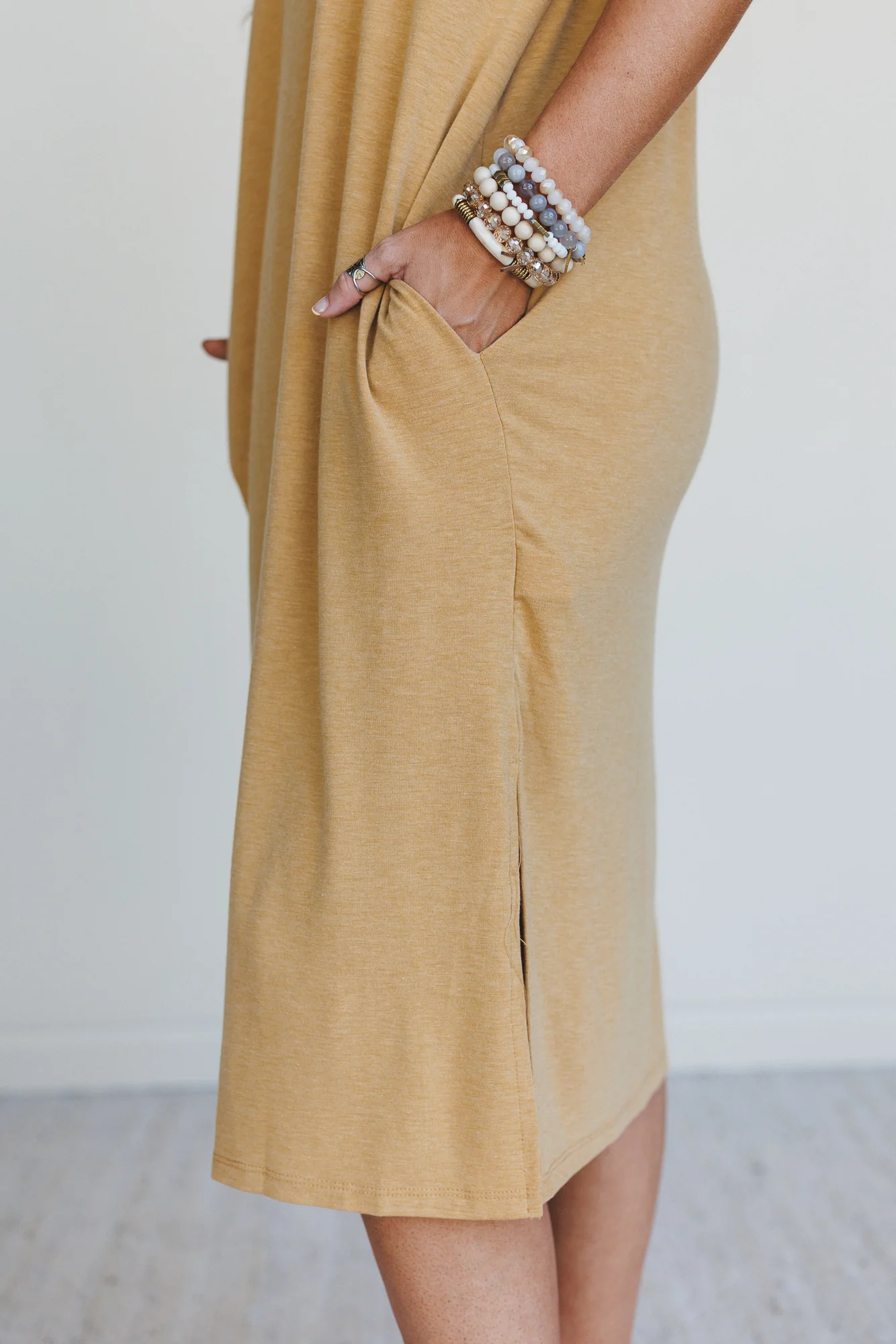 Hushed Glow Slit Midi Dress - Mustard - Image 6