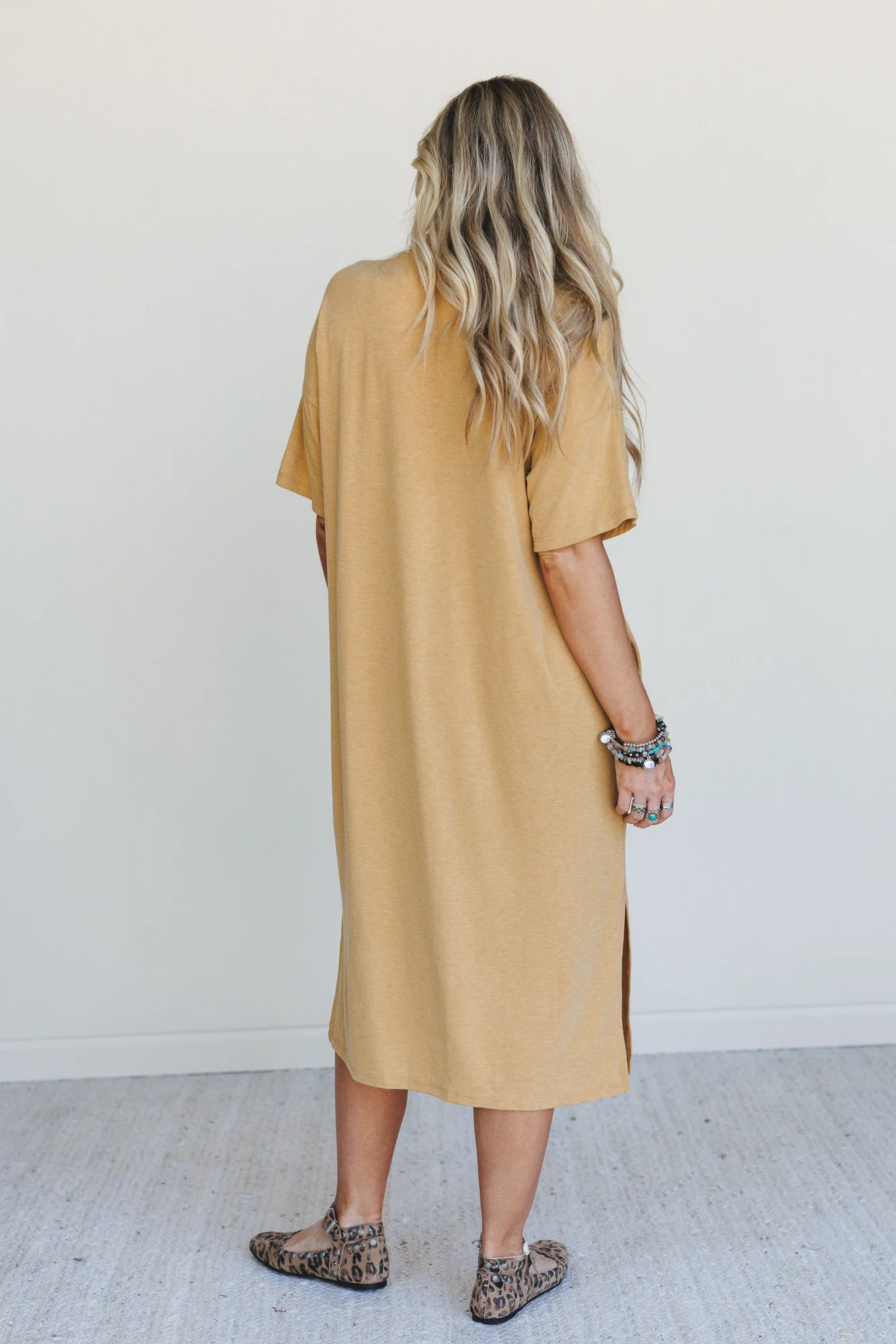 Hushed Glow Slit Midi Dress - Mustard - Image 7