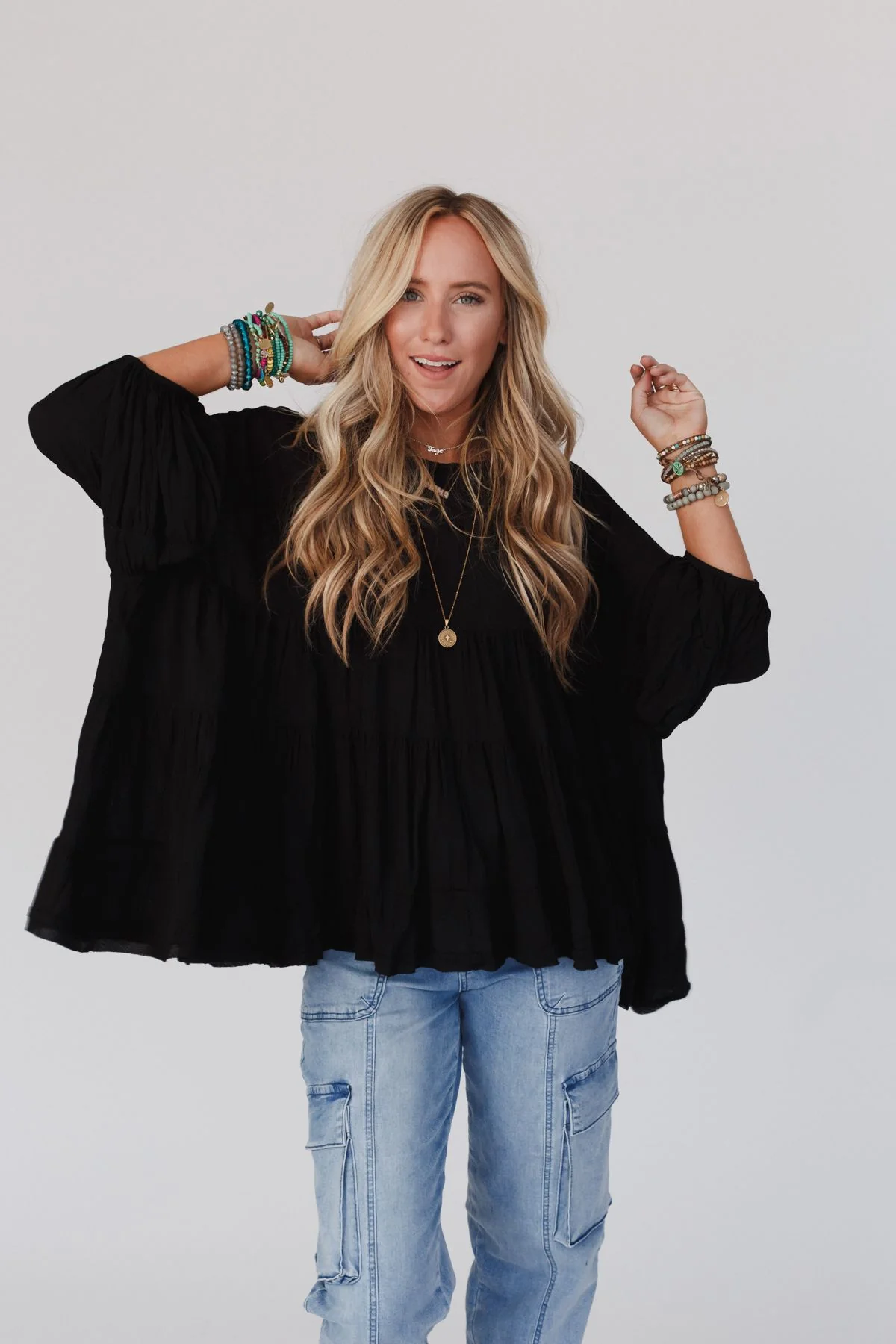 In The Clouds Tunic Top - Black - Pre Order