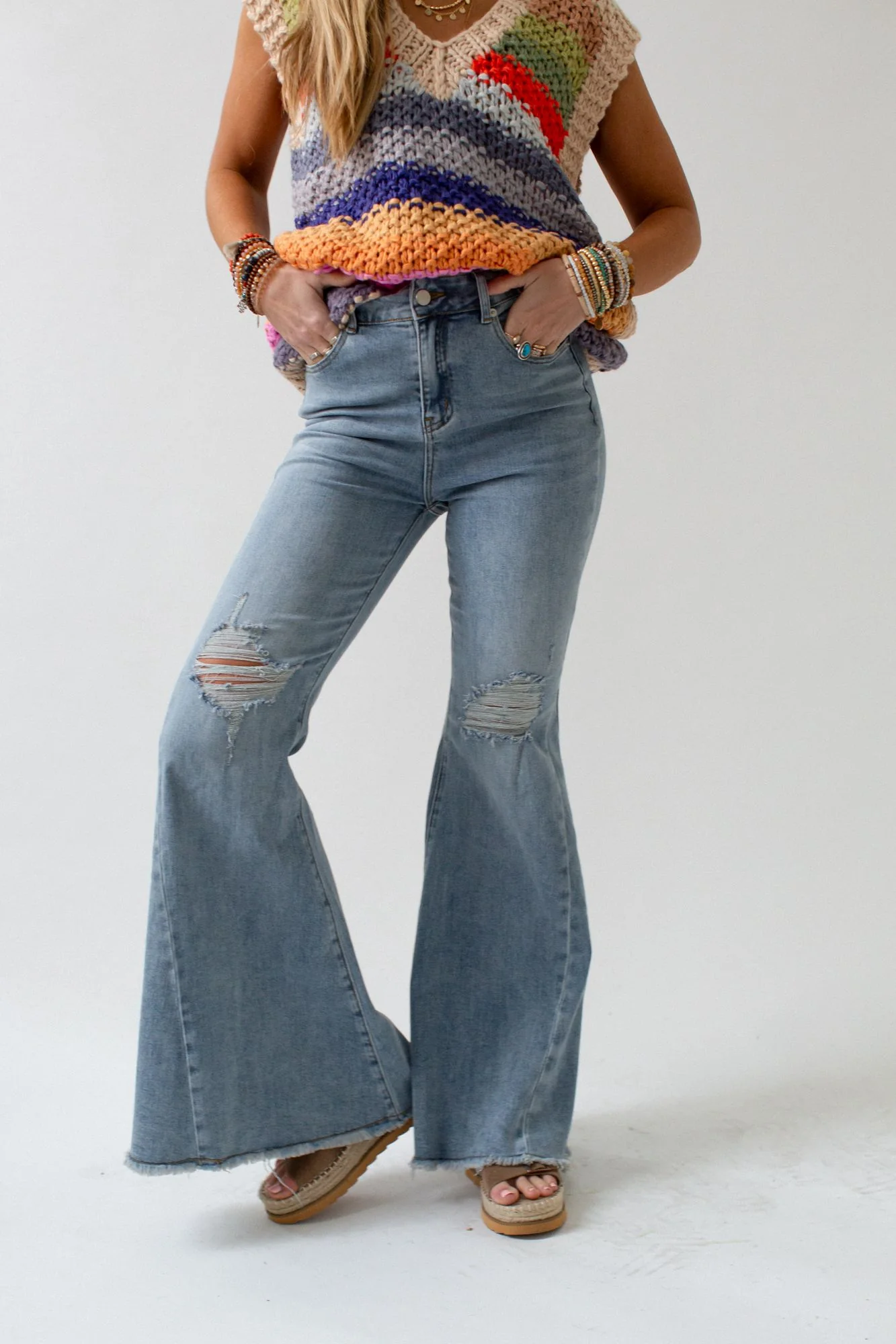 The Nest Indigo Flare Bell Bottom Jean - Light Wash - Image 11