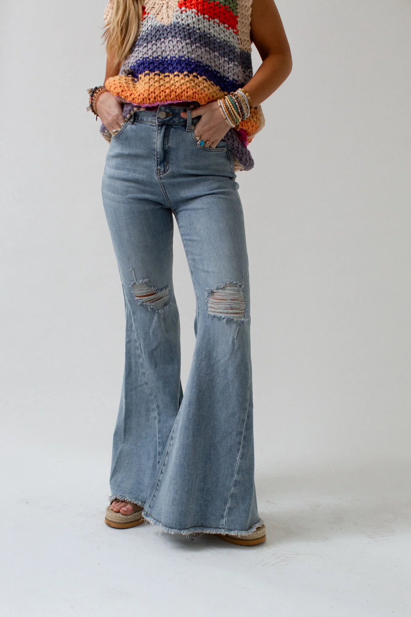 The Nest Indigo Flare Bell Bottom Jean - Light Wash - Image 13