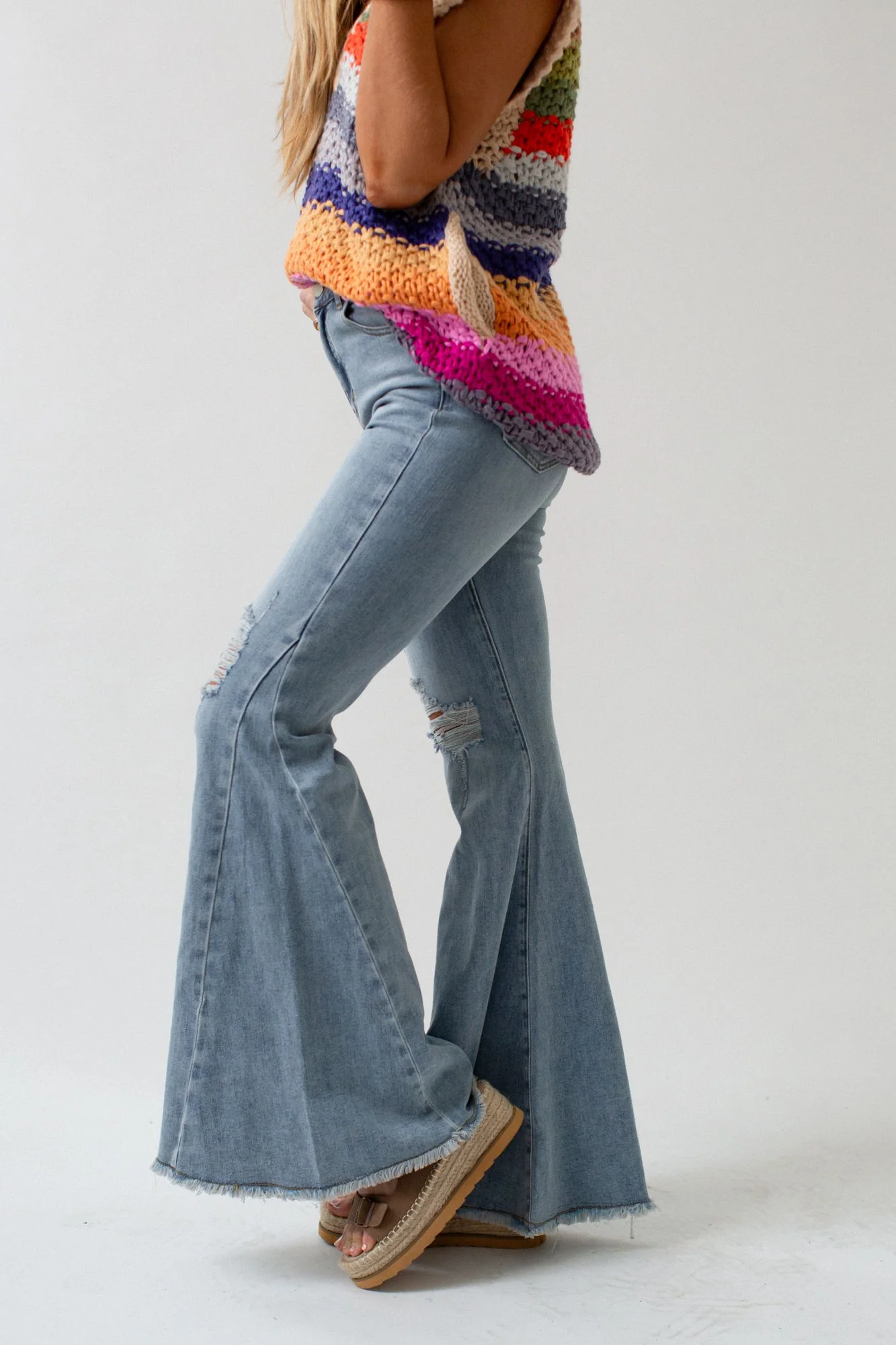 The Nest Indigo Flare Bell Bottom Jean - Light Wash - Image 5