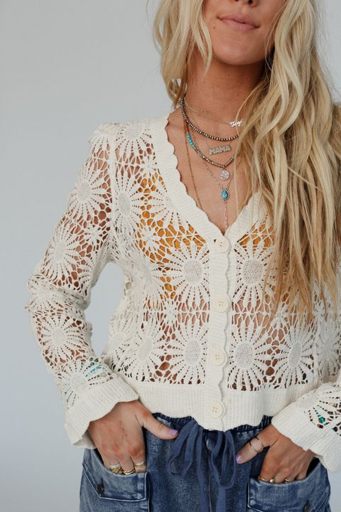 Ipanema Flower Crochet Cardigan - Natural - Pre Order - Image 2