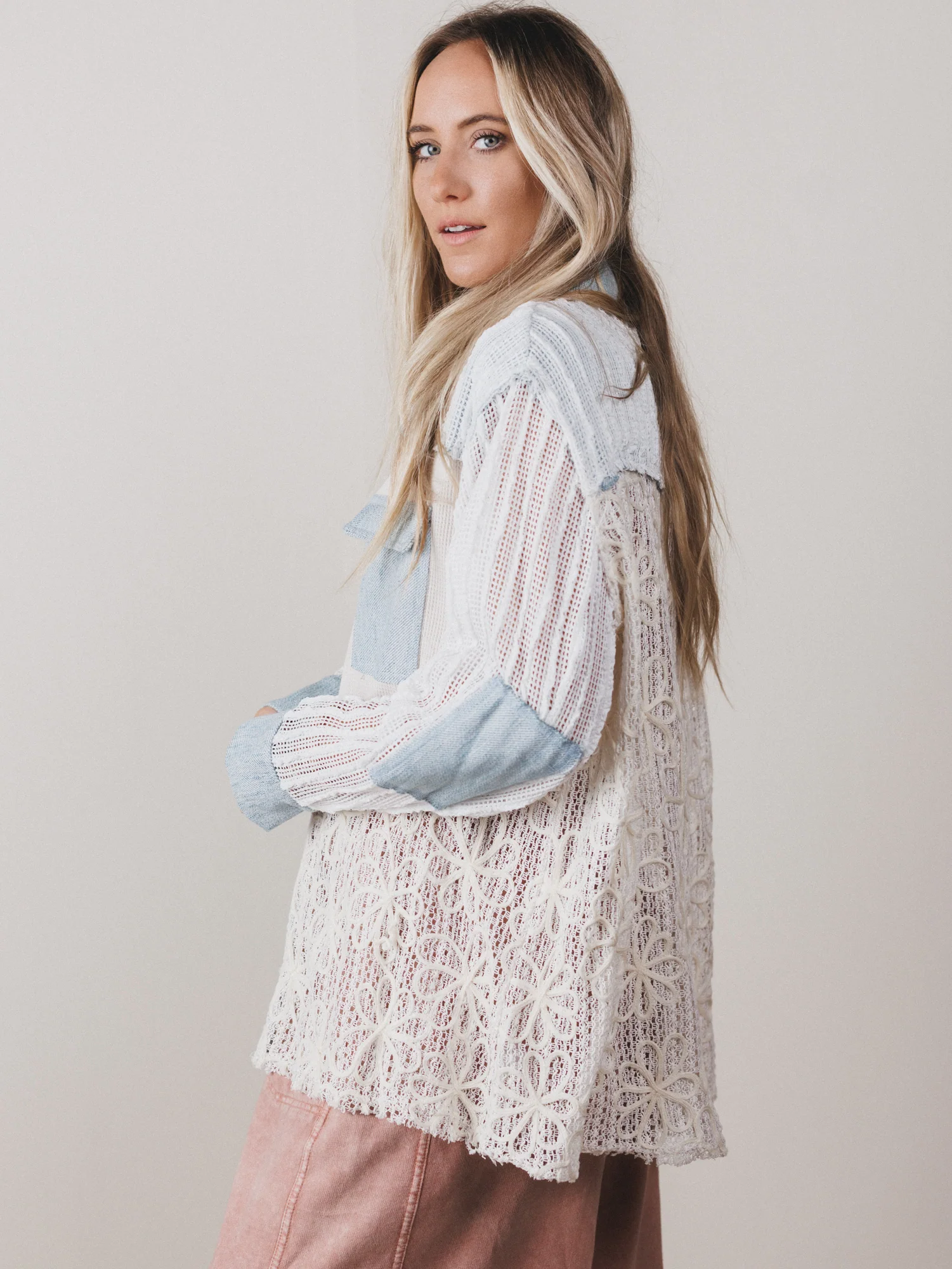 Isadora Lace Button Down Shacket - Blue - Image 4