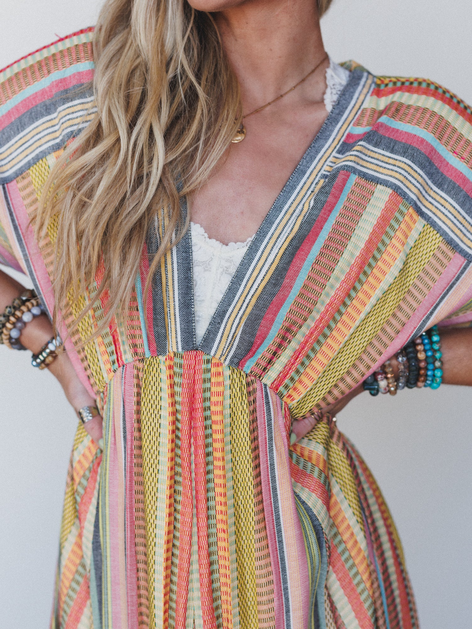Island Tan V Neck Maxi Dress - Yellow Multi - Image 3