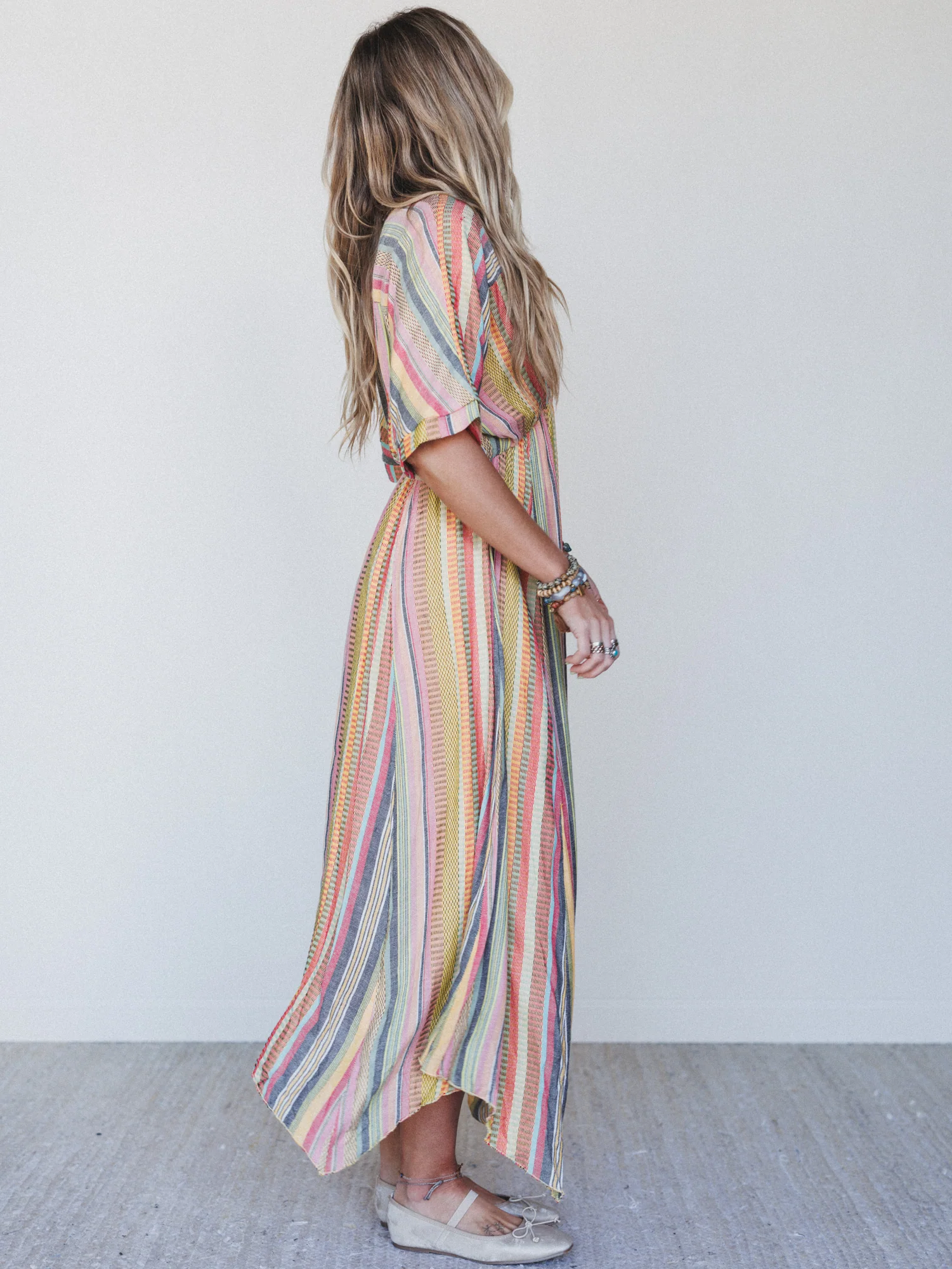 Island Tan V Neck Maxi Dress - Yellow Multi - Image 5