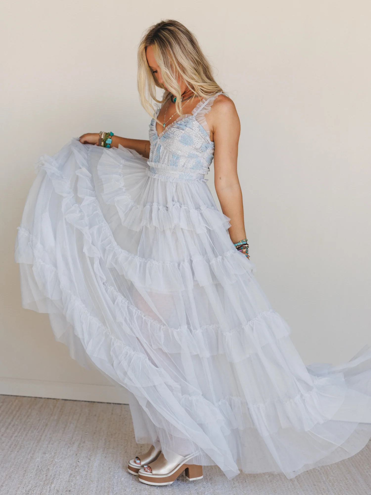 Isley Lace Tiered Maxi Dress - Blue - Image 4