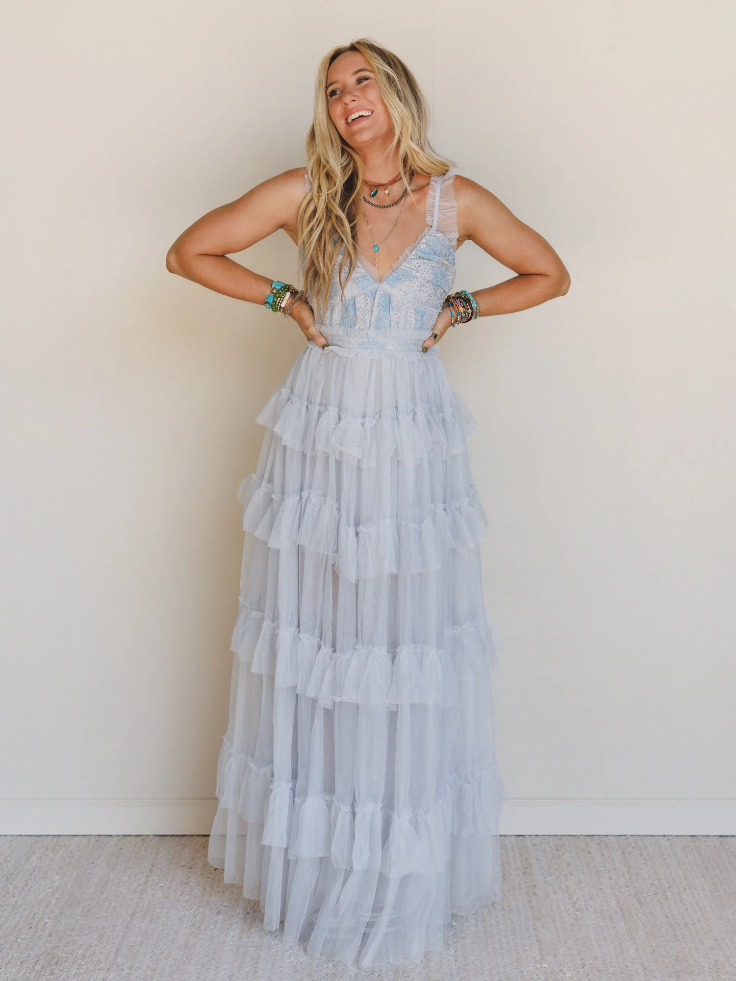 Isley Lace Tiered Maxi Dress - Blue - Image 6