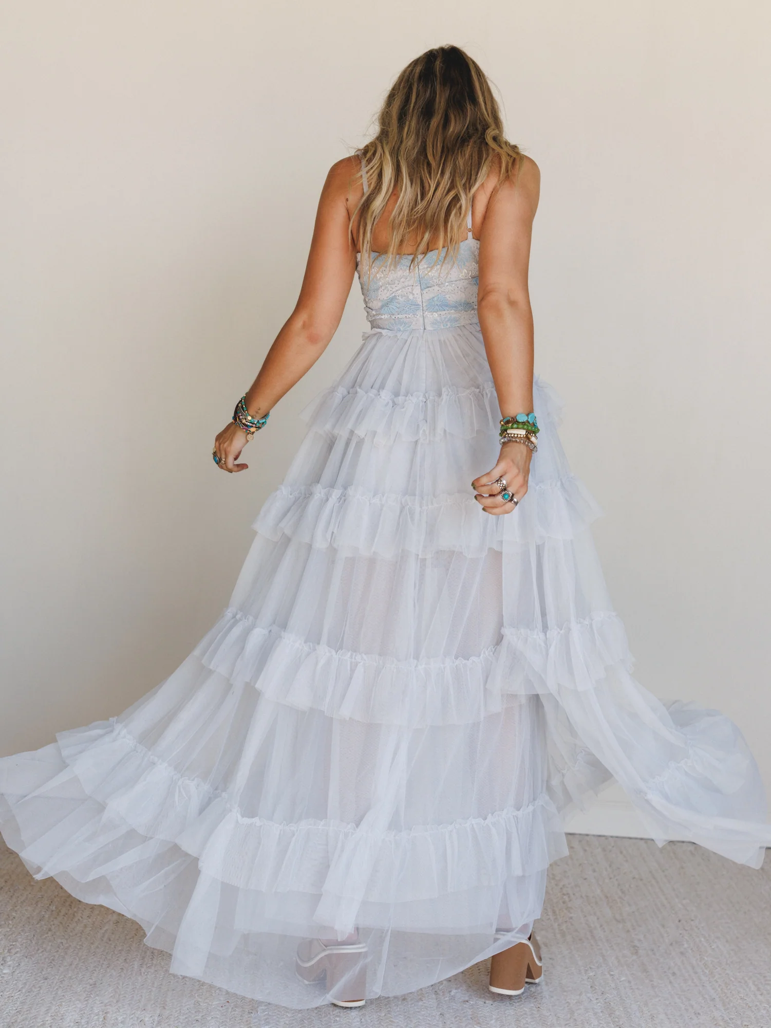 Isley Lace Tiered Maxi Dress - Blue - Image 7