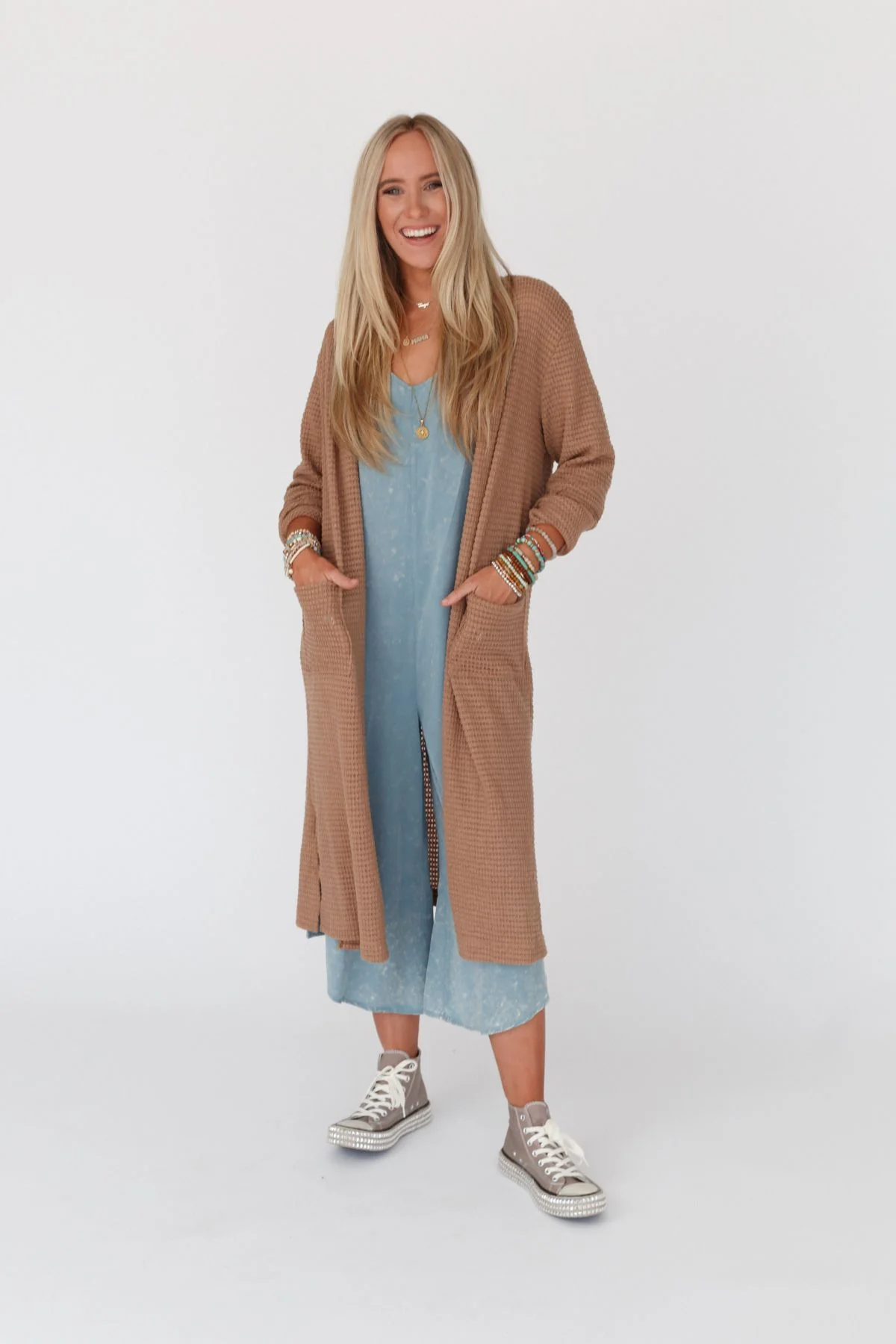The Nest Jayde Waffle Knit Cardigan - Taupe - Image 6