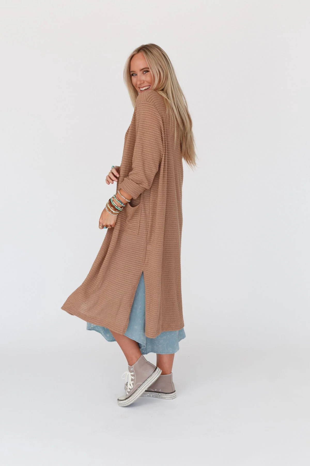 The Nest Jayde Waffle Knit Cardigan - Taupe - Image 7