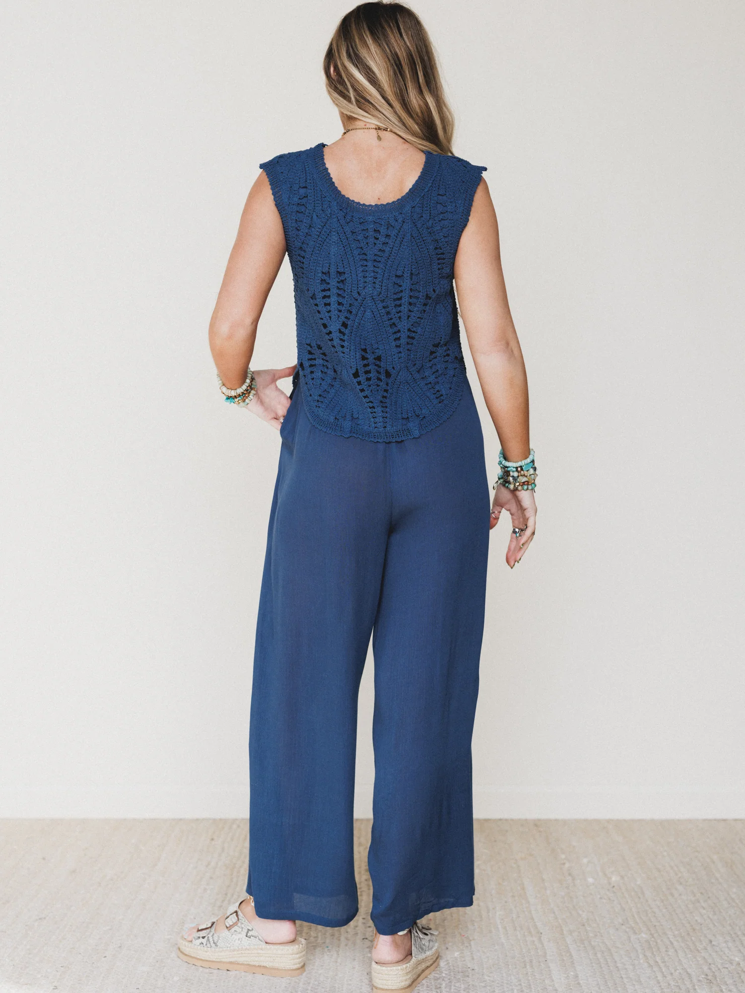 Jolene Wide Leg Jumpsuit - Navy - Image 7