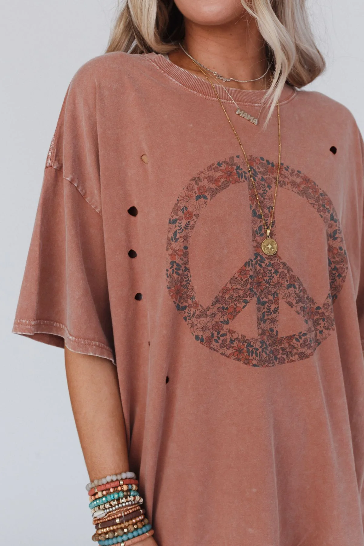 Jude Oversized Peace Sign Graphic Tee - Mauve - Image 5