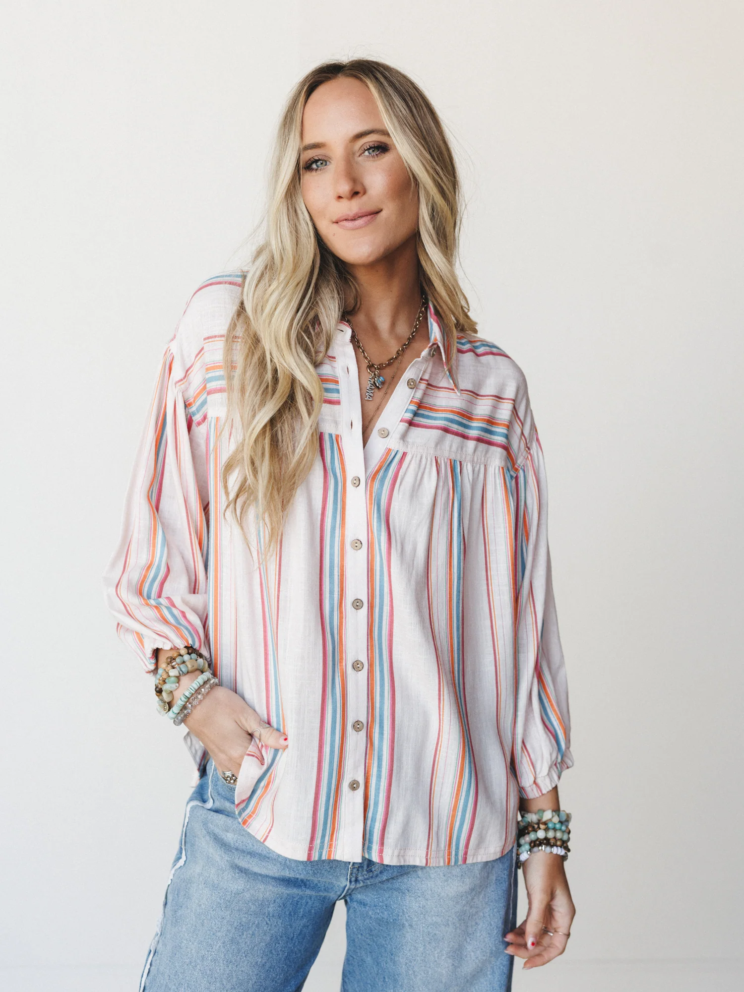 Just like Sunshine Striped Blouse
 - Natural - Image 5