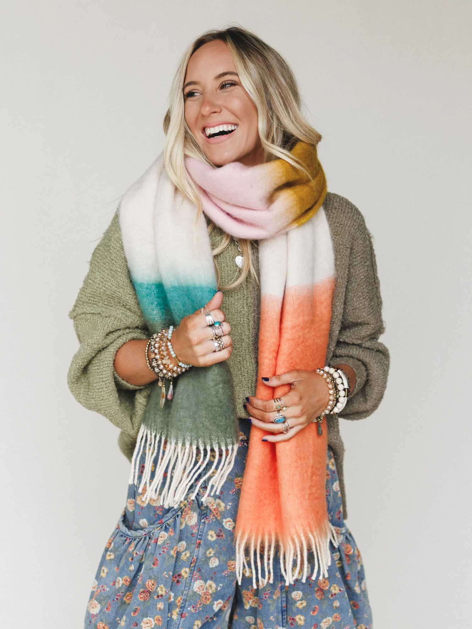 Kaleidoscope Color Block Scarf - Green - Image 2
