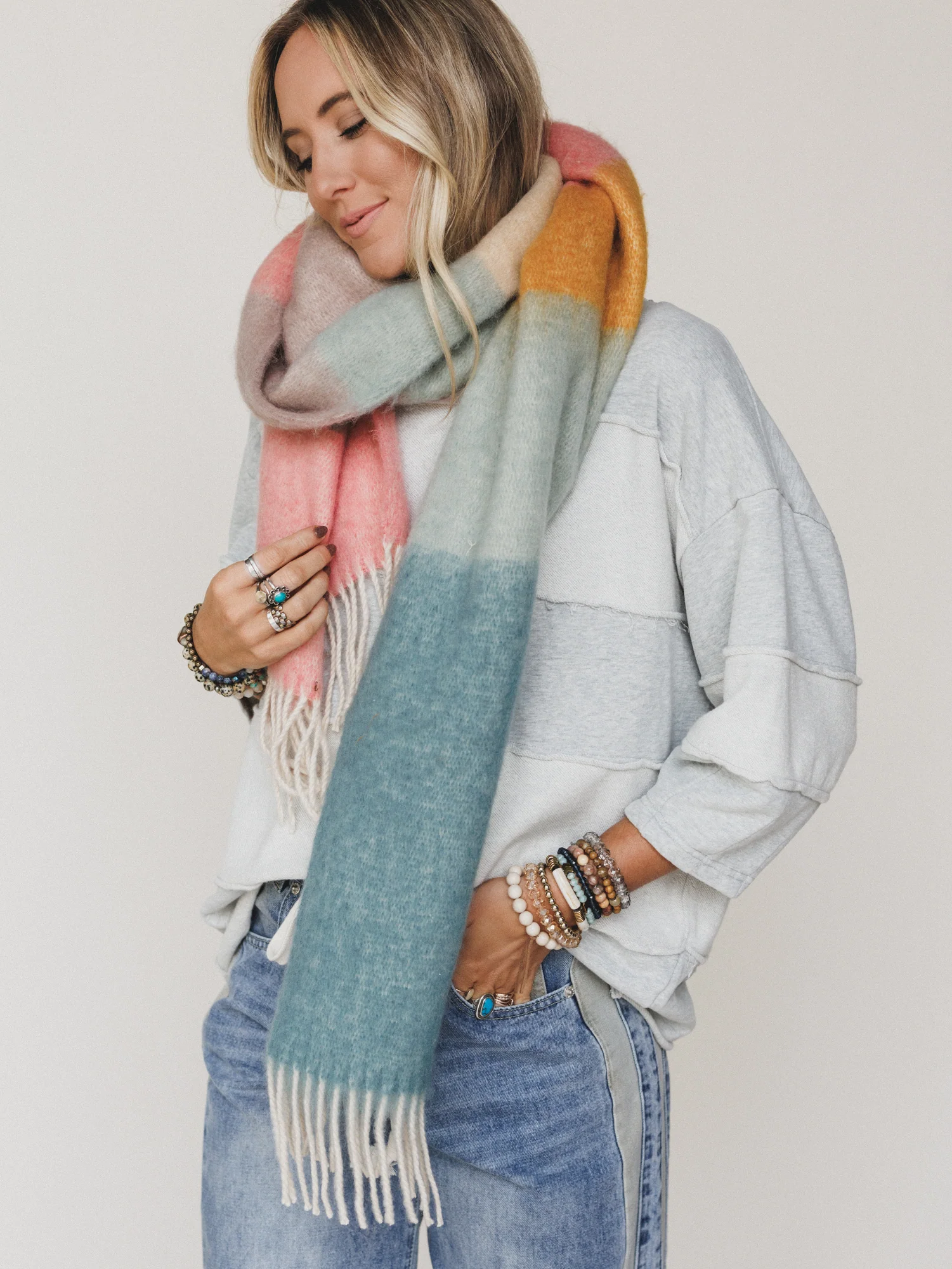 Kaleidoscope Color Block Scarf - Pink - Image 3