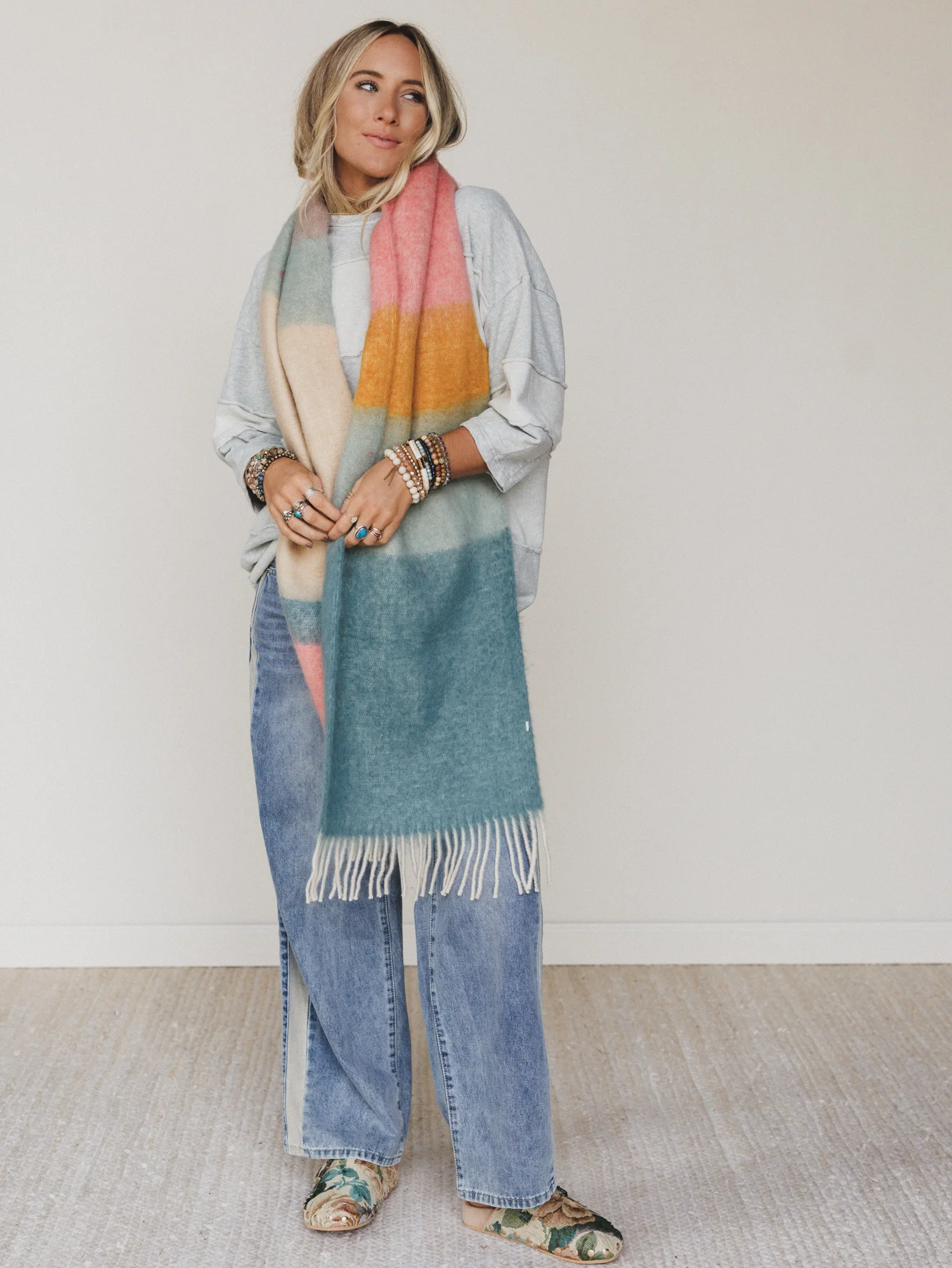 Kaleidoscope Color Block Scarf - Pink - Image 5
