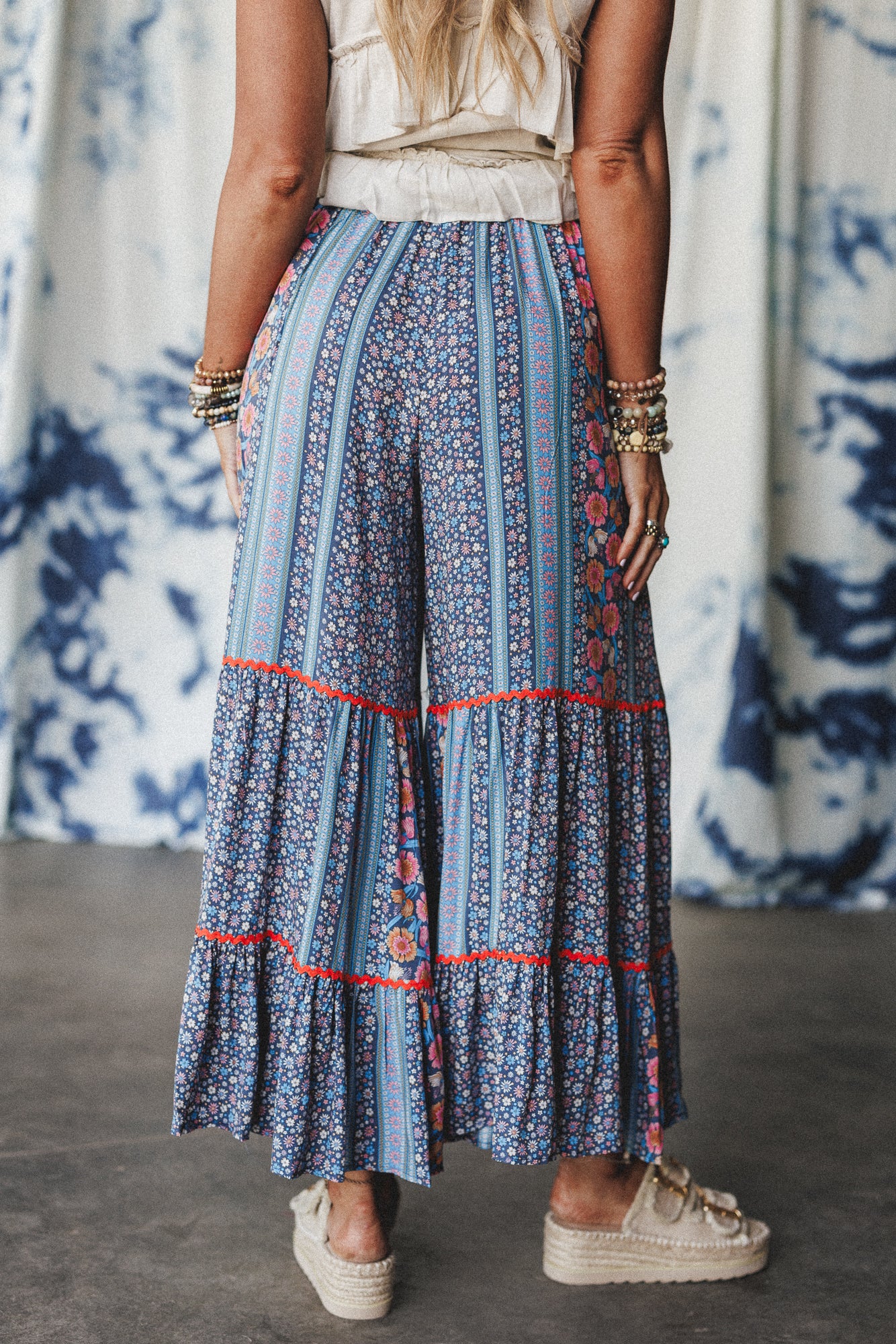 Kate Printed Wide Leg Pants - Blue - Image 5