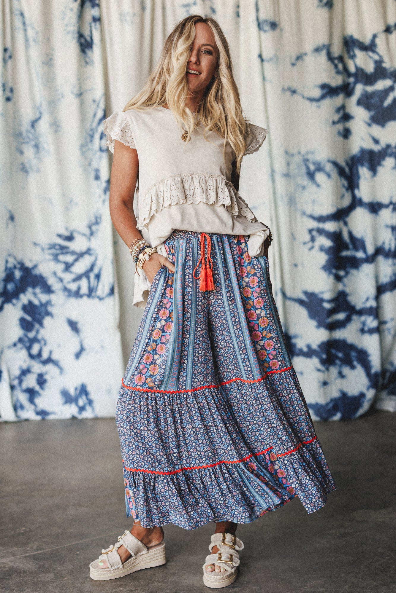 Kate Printed Wide Leg Pants - Blue - Image 6