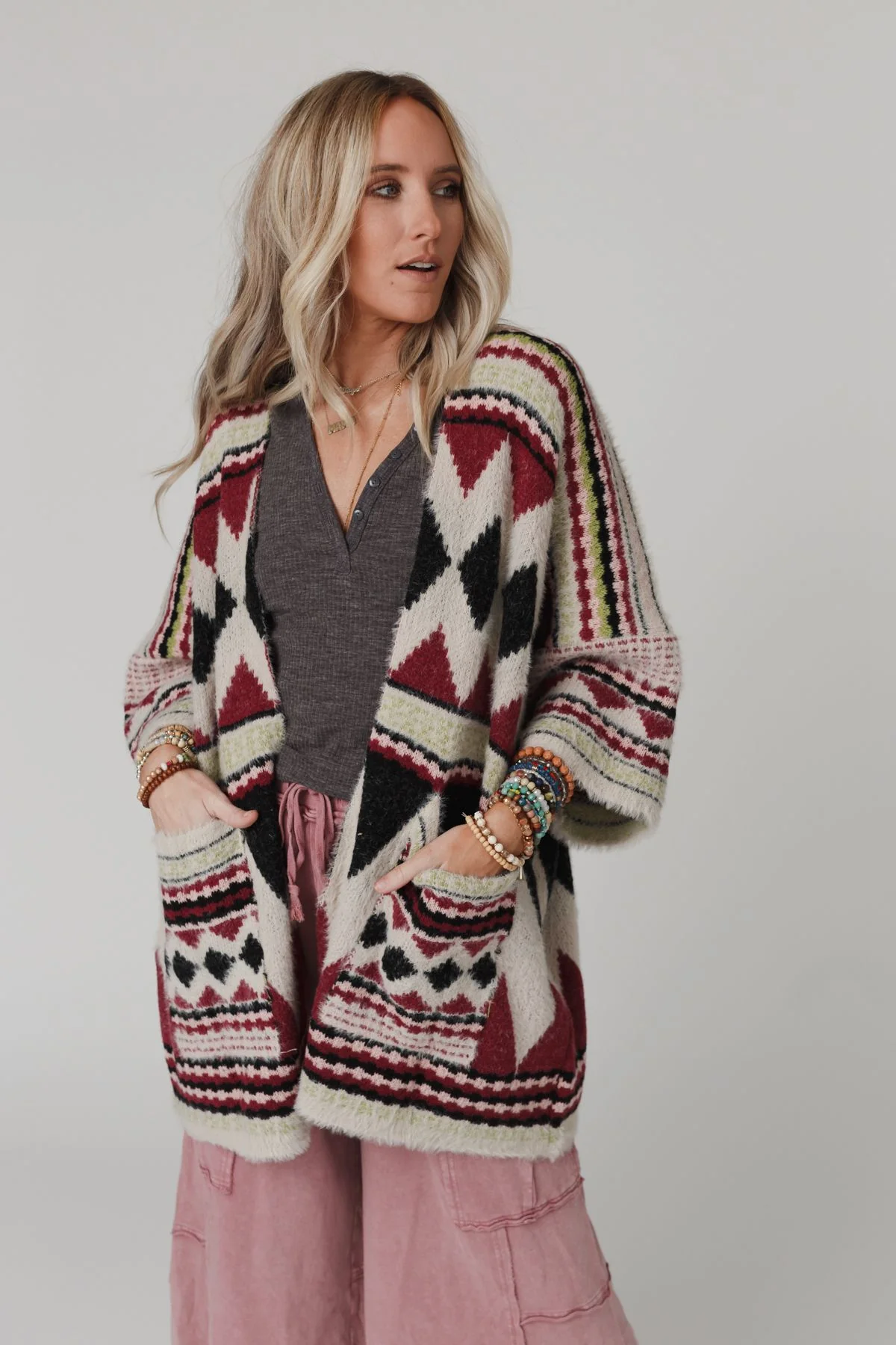 Keep It Up Oversized Cardigan - Berry - Image 5