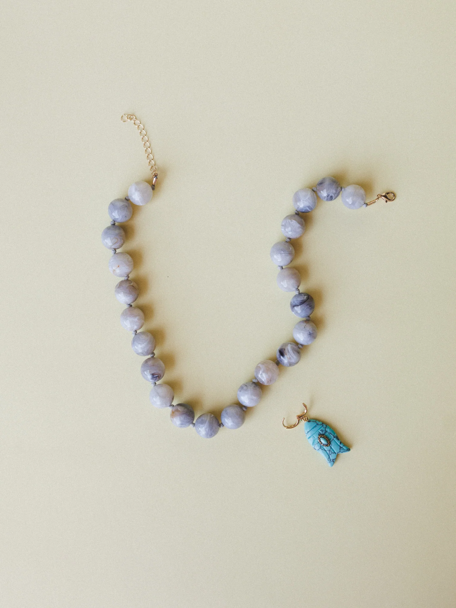 Kiawah Fish Charm Beaded Necklace  - Grey - Image 2